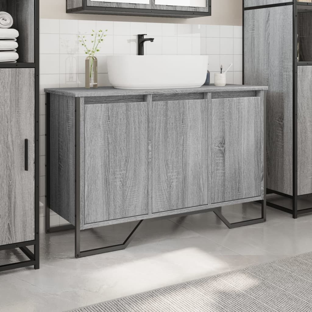 vidaXL Badezimmer-Set Waschbeckenunterschrank Grau Sonoma 91x35x60 günstig online kaufen