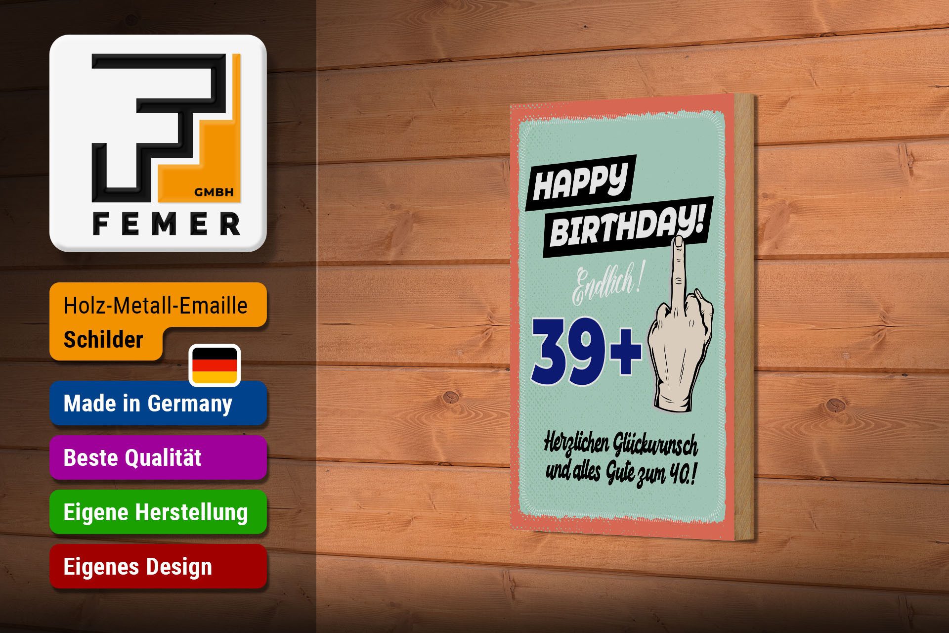 Femer GmbH Holzbild Spruch 30x40 cm Happy Birthday 39+ alles gute zum