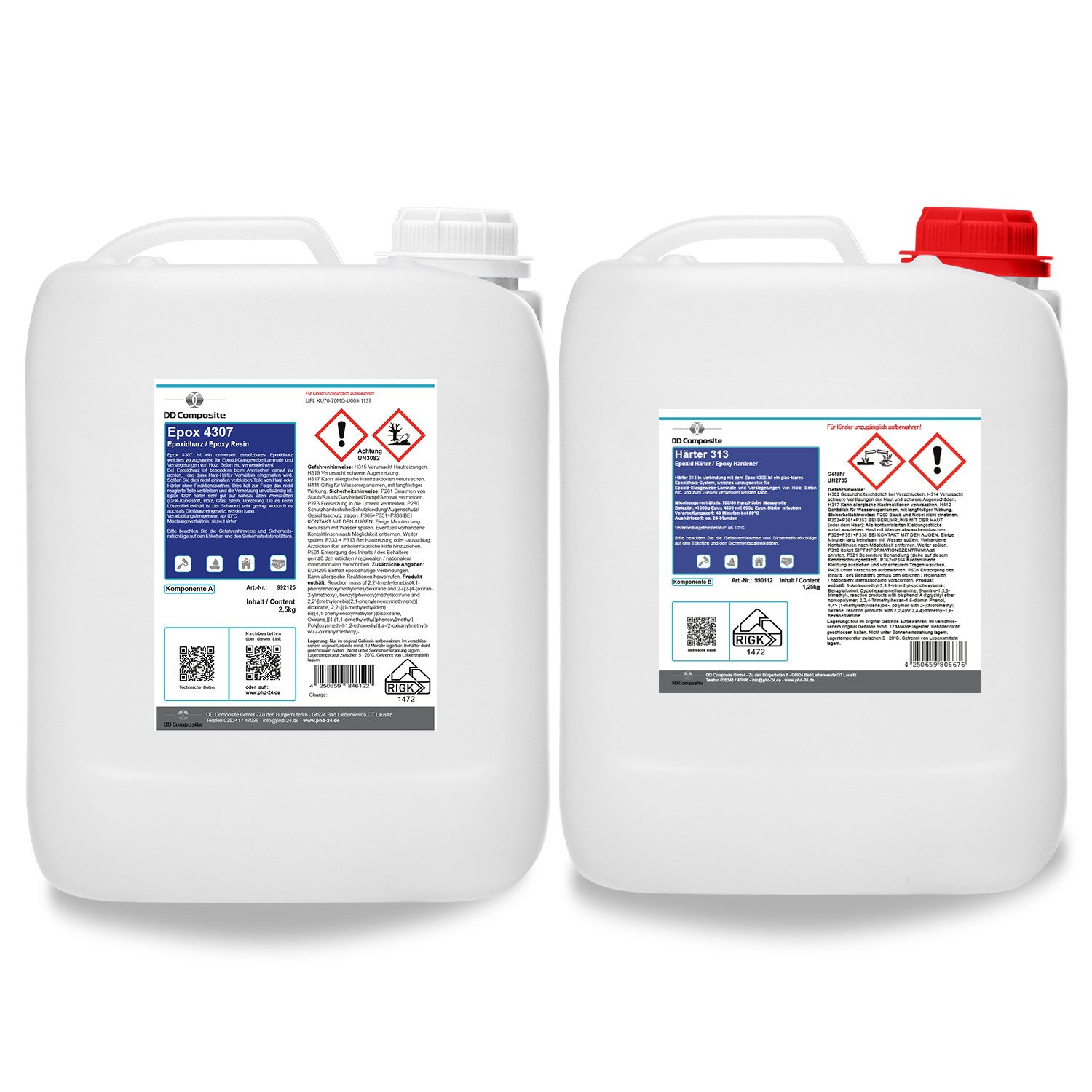 DD Composite Epoxidharz 2,5kg Epox 4307 + 1,25kg Härter 313 (Topcoat, 2-St., Harz und Härter), transparent, Lösemittel- und füllstofffrei