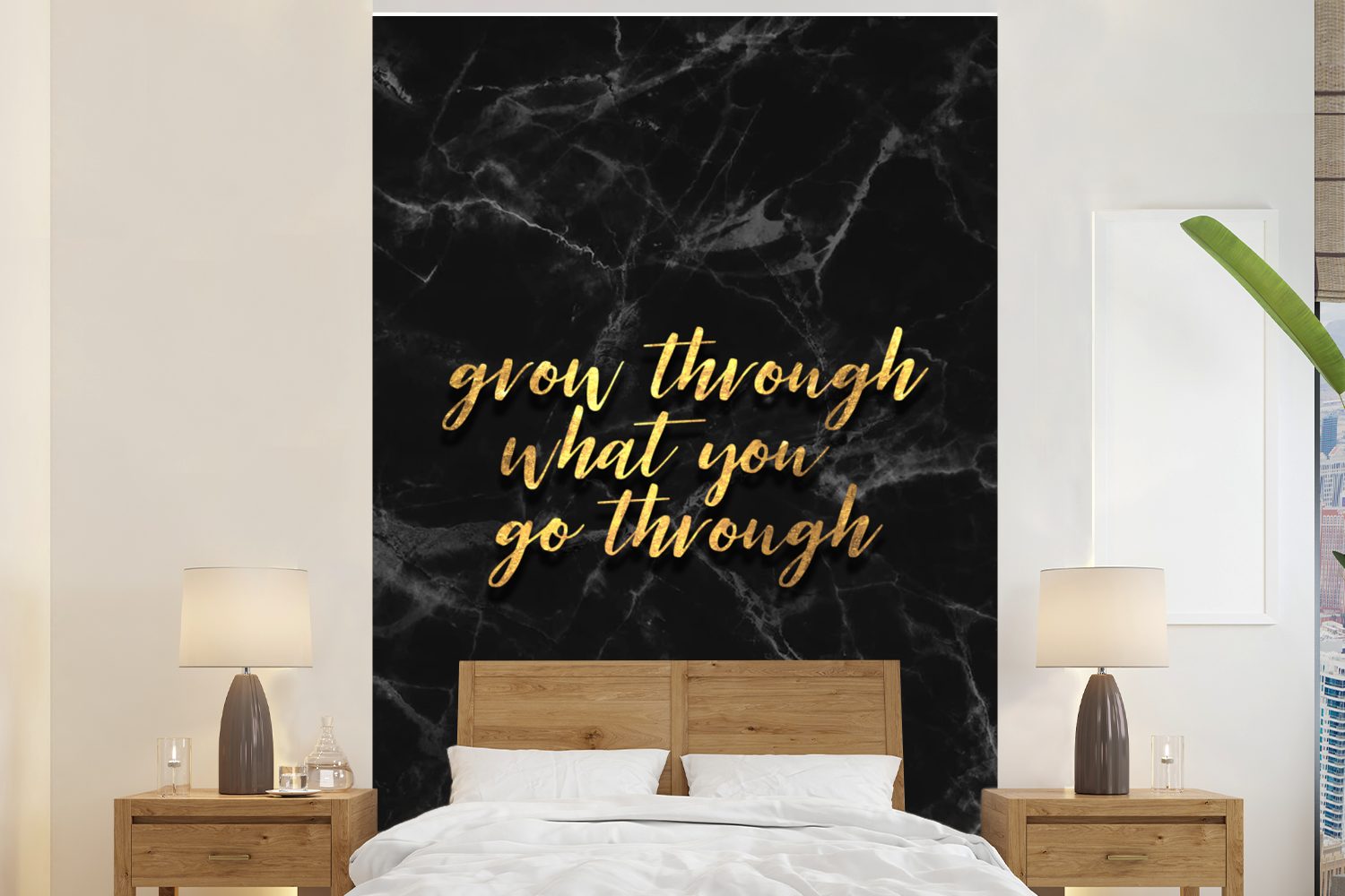 MuchoWow Fototapete Zitate - Motivation - Gold - Marmor, Matt, bedruckt, (3 St), Montagefertig Vinyl Tapete für Wohnzimmer, Wandtapete