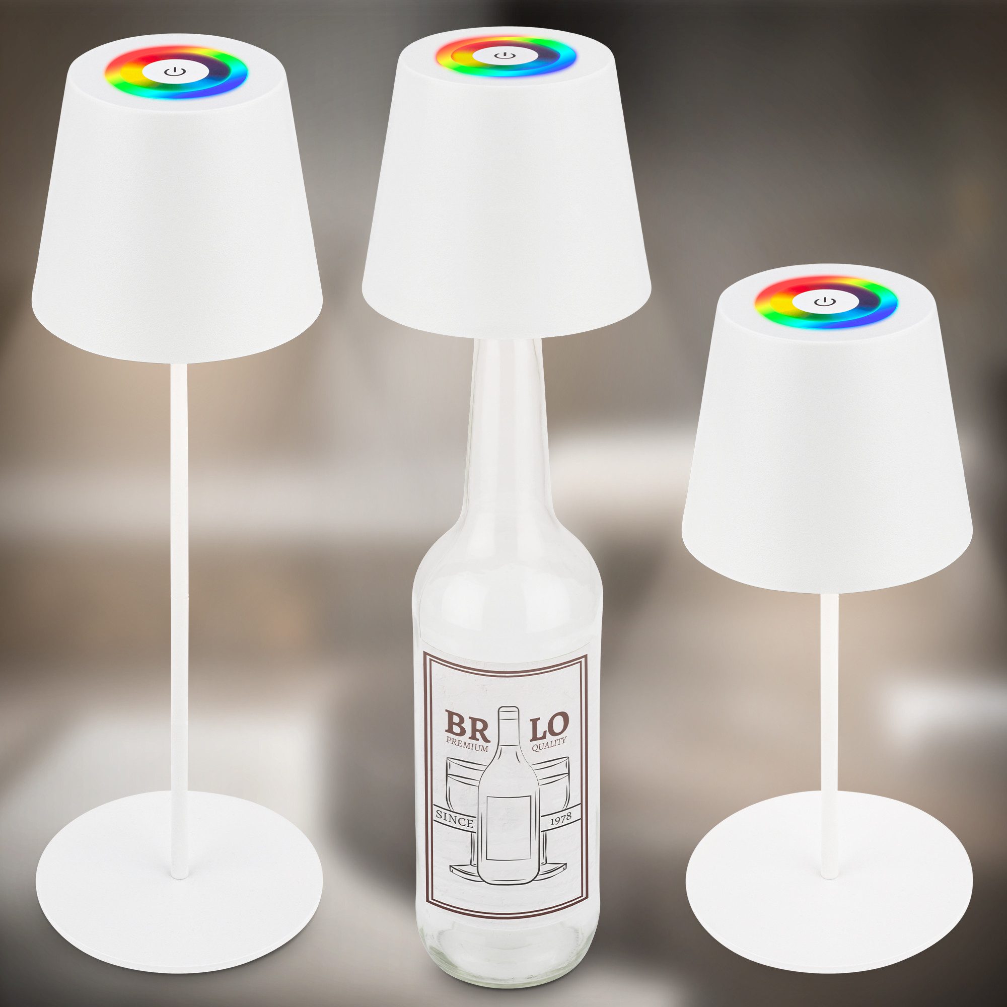 Briloner Leuchten LED Tischleuchte Akku Flaschenaufsatz Leuchte kabellos 3-in1 Indoor/Outdoor, LED fest integriert