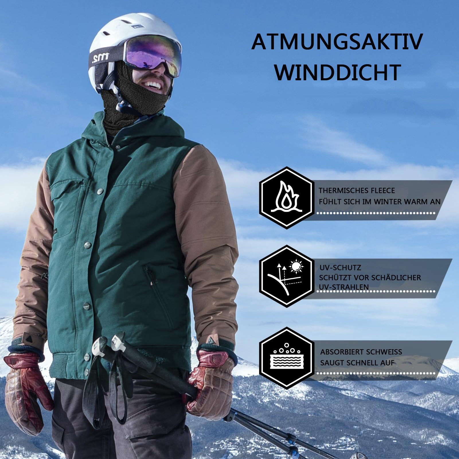 Bextsrack Sturmhaube Winddicht Warm Gesichtshaube Einheitsgröße Herren/Damen für Outdoorsports Radfahren, Skifahren, Motorrad Fahren