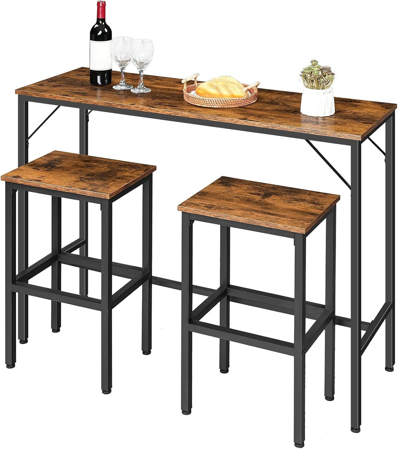 Hoobro Bartisch Bartisch-Set, Stehtisch mit 2 Hockern, Küchentisch, industriell, platzsparend