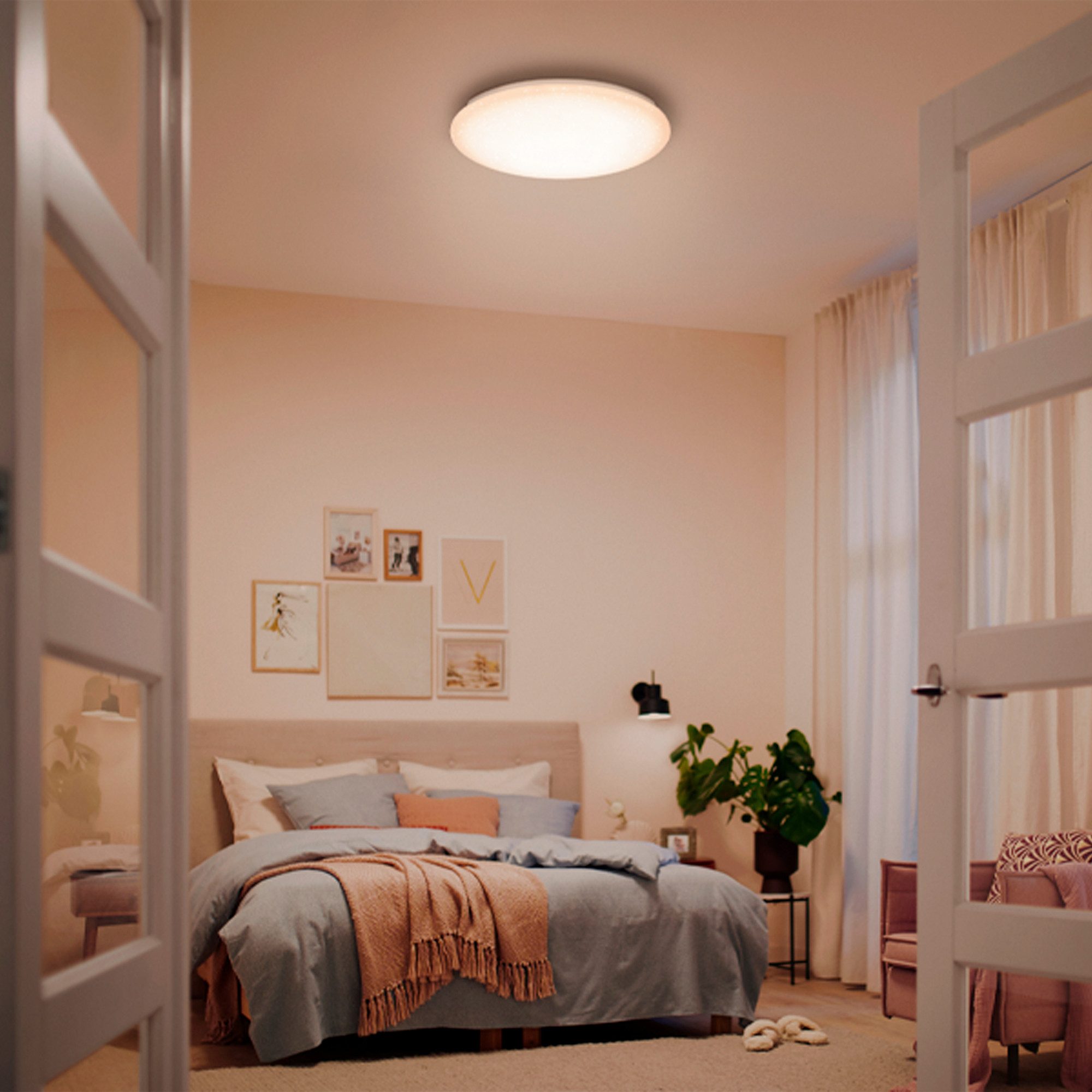 Philips LED Deckenleuchte Moire CL200, warmweiß (2700K), rund, weiß, LED fest integriert, Warmweiß, Sternenlichtoptik