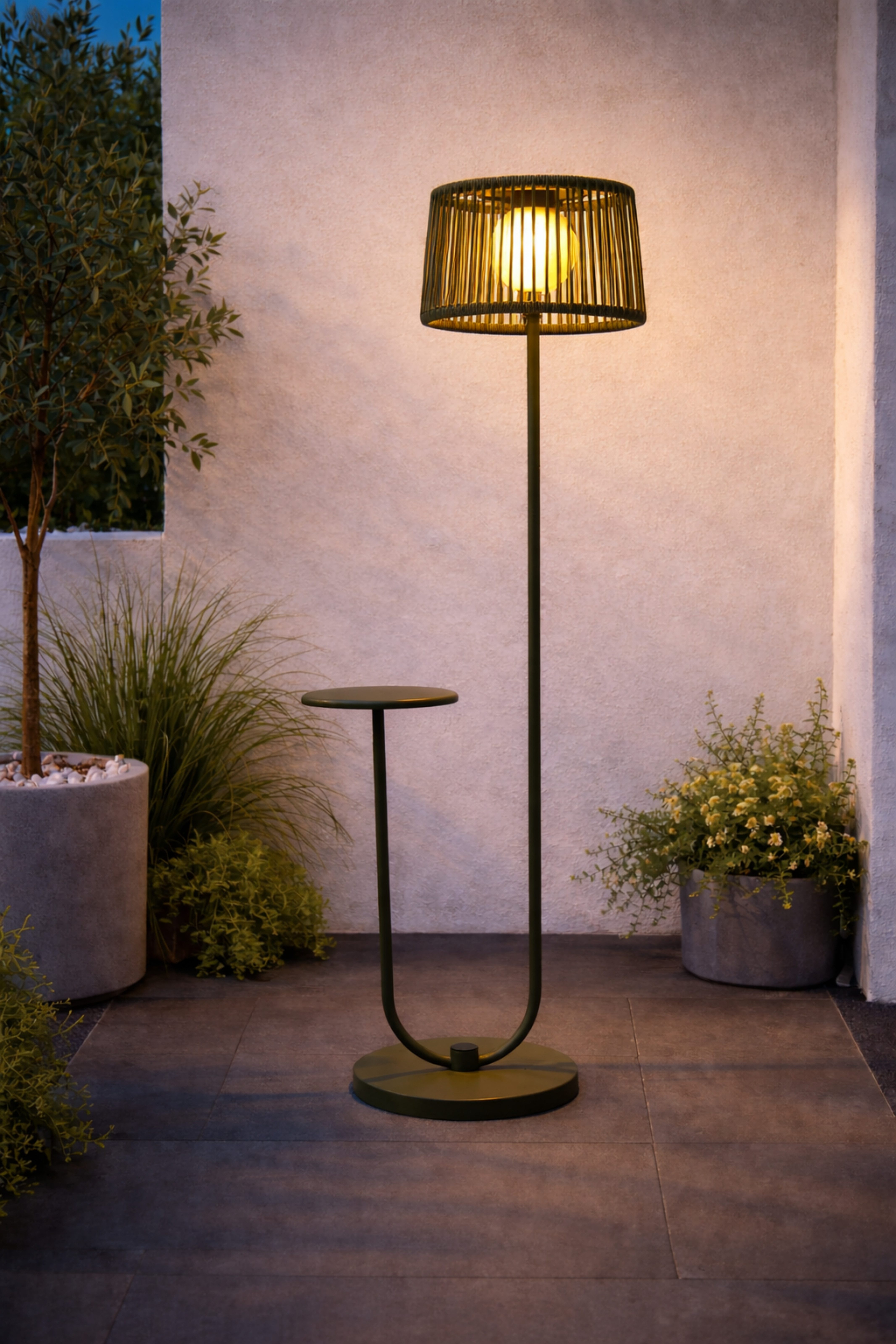 Leco LED Außen-Stehlampe Gartenleuchte Terrassenleuchte Balkonleuchte Stehleuchte - Ablagetisch, LED fest integriert, warmweiß, 3000k, Outdoorleuchte für Ambiente - kein Leselicht