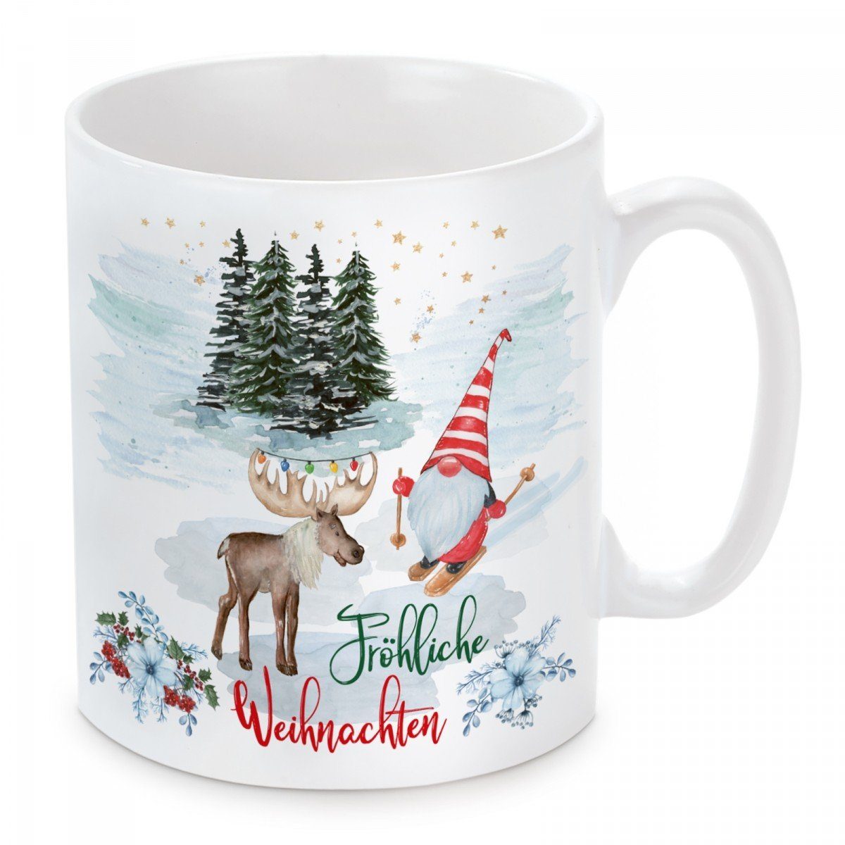 Herzbotschaft Tasse Kaffeebecher mit Motiv Fröhliche Weihnachten, Keramik, Kaffeetasse spülmaschinenfest und mikrowellengeeignet
