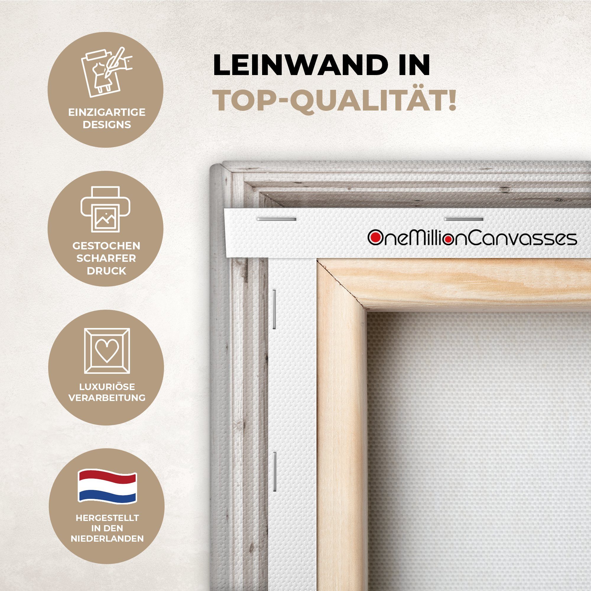 OneMillionCanvasses® Leinwandbild Fensterblick - Fenster - Lavendel - Blumen - Holz - Sonnenuntergang -, Fotodruck (1 St), Leinwand Bilder Klein, Wand Dekoration Aesthetic 30x20 cm