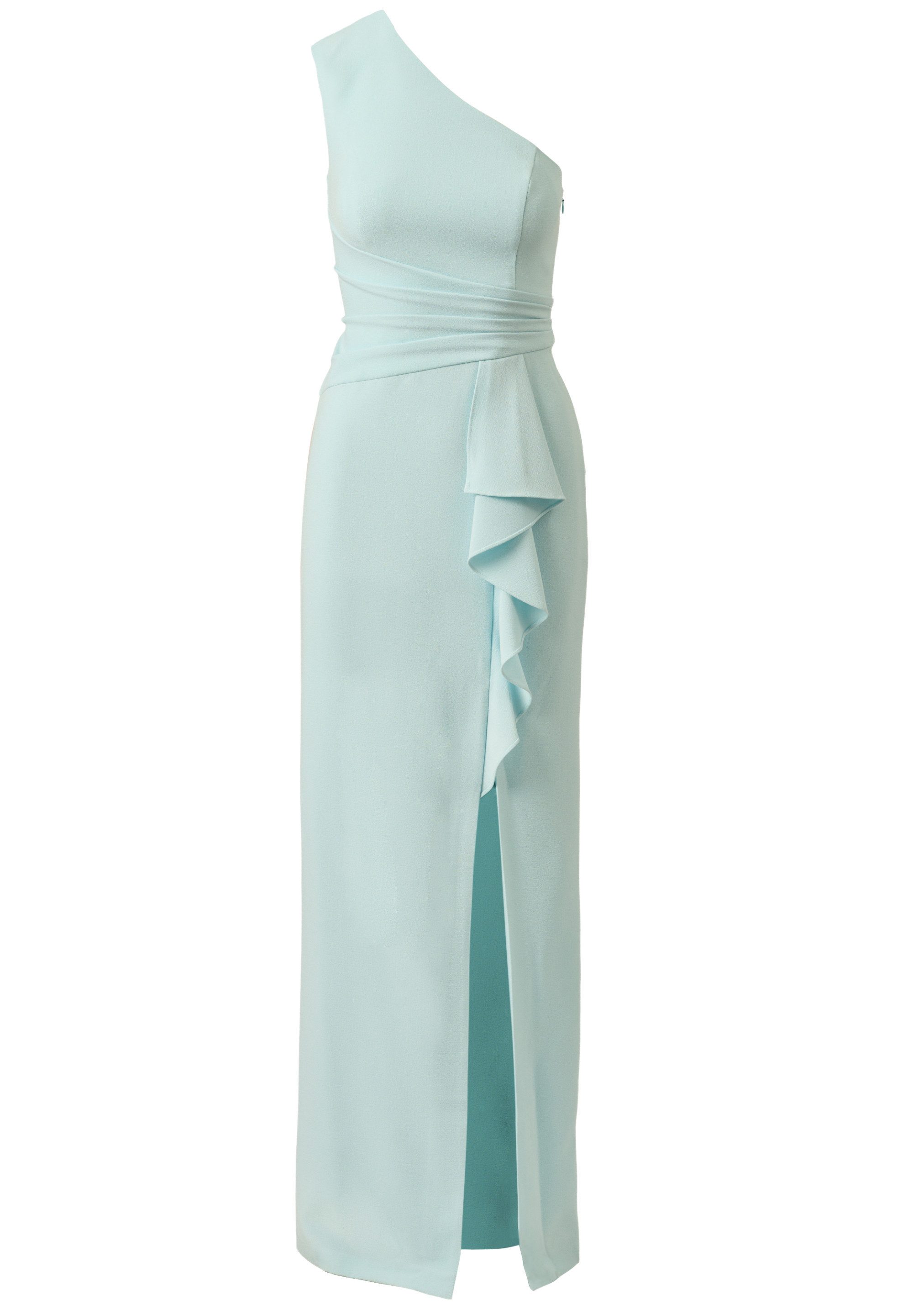 Adrianna Papell Abendkleid Side Ruffle Crepe Column Gown Elegantes und figurbetontes ärmelloses Abendkleid