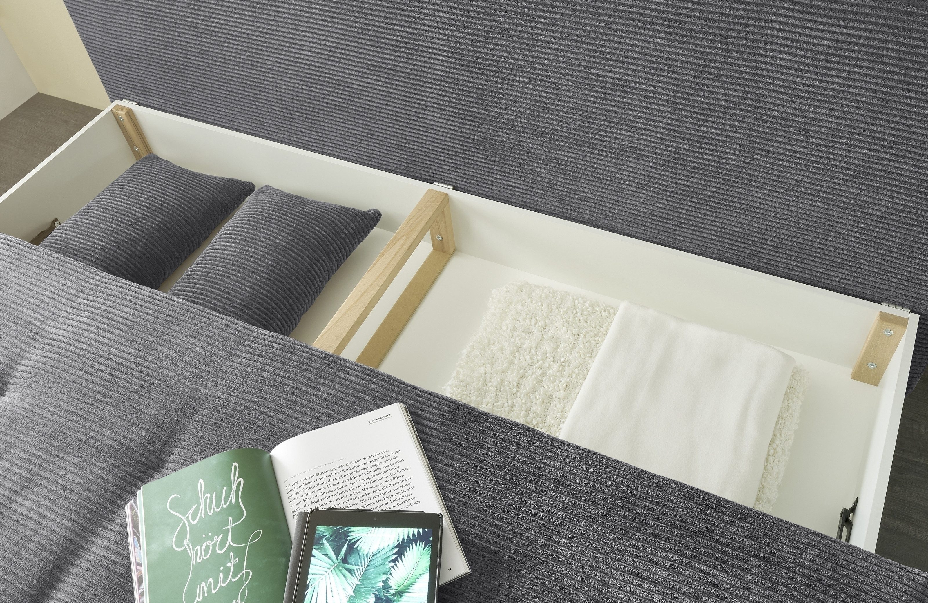 Black Red White Schlafsofa Liegefläche 162x207cm, ash - 208x93x108 (BxHxT)