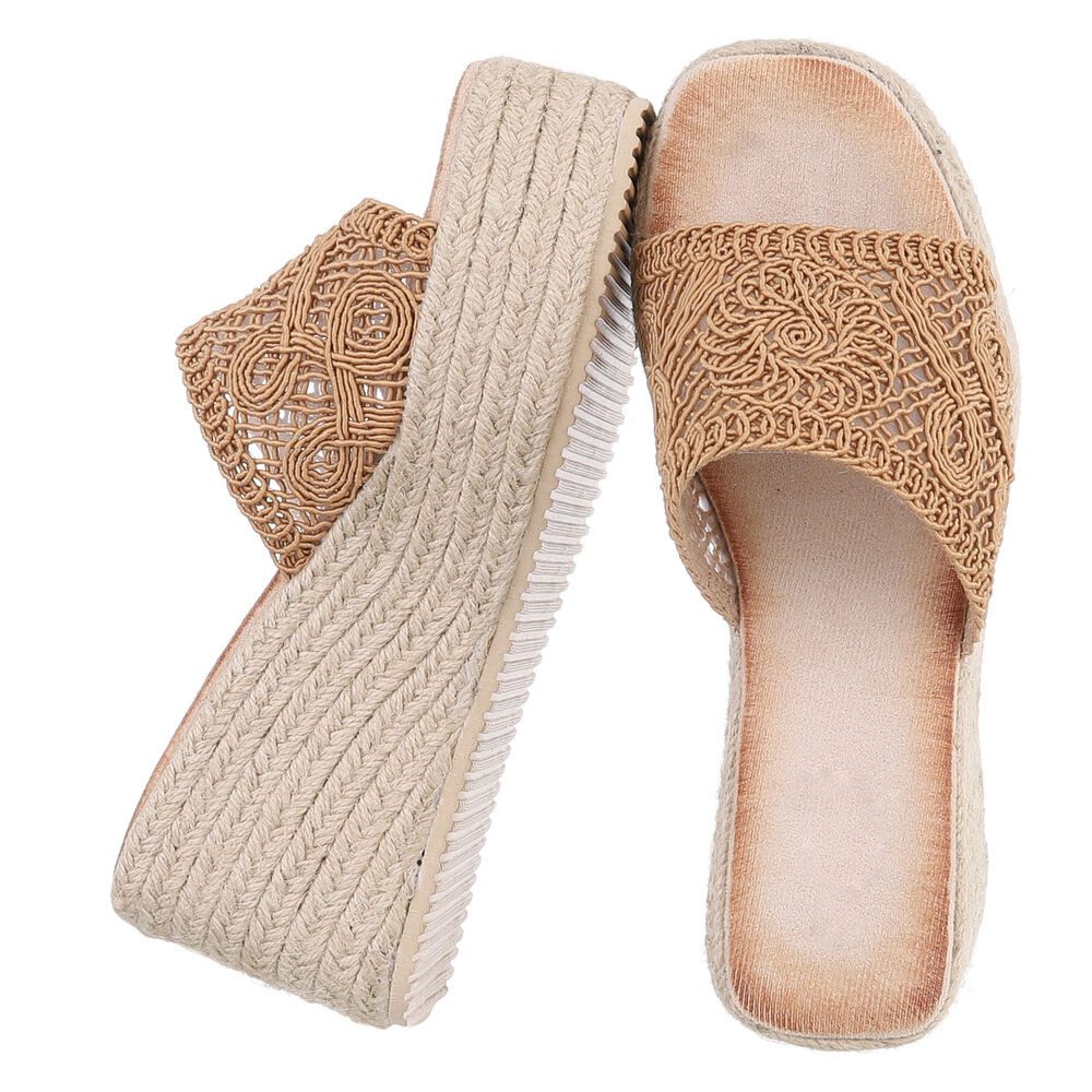 Ital-Design Wedge-Pantoletten mit Stickerei für Damen – Beige Plateausandal günstig online kaufen