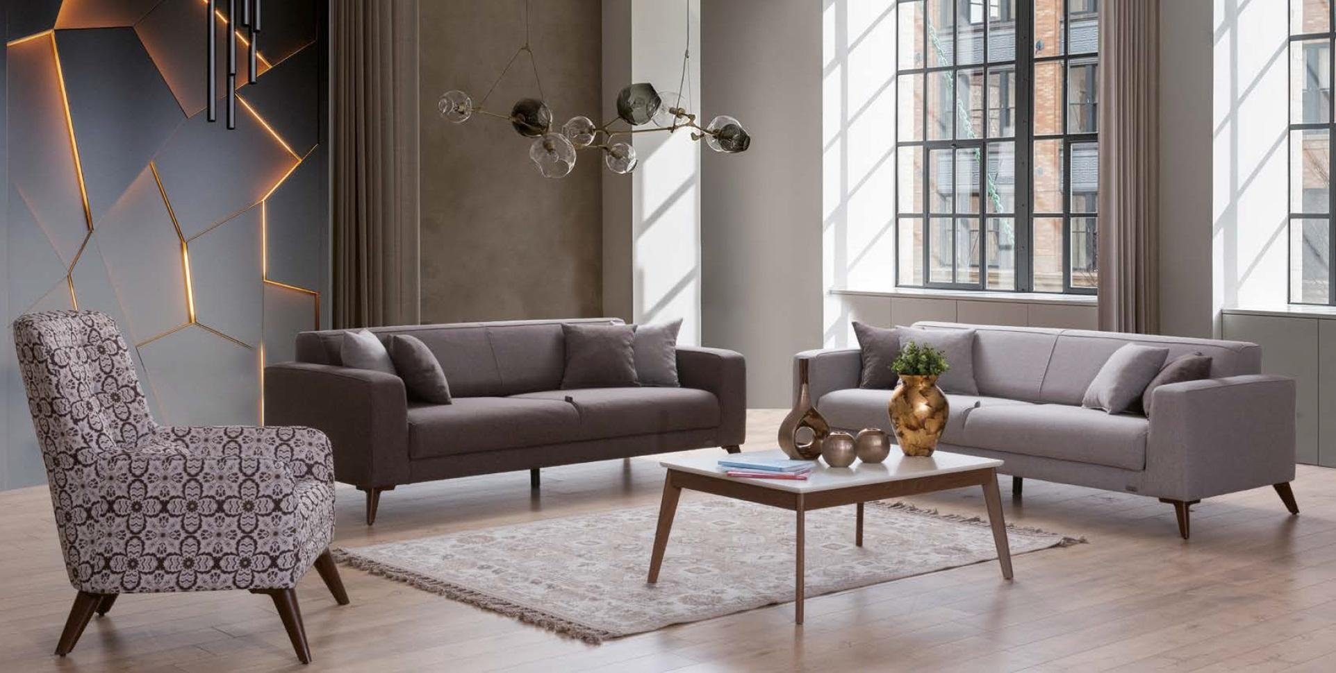 Sofa Sofa Sessel Sofagarnitur Set, Sitzer Luxus Relax JVmoebel 3+3+1 Made Sofas Braune Europe in