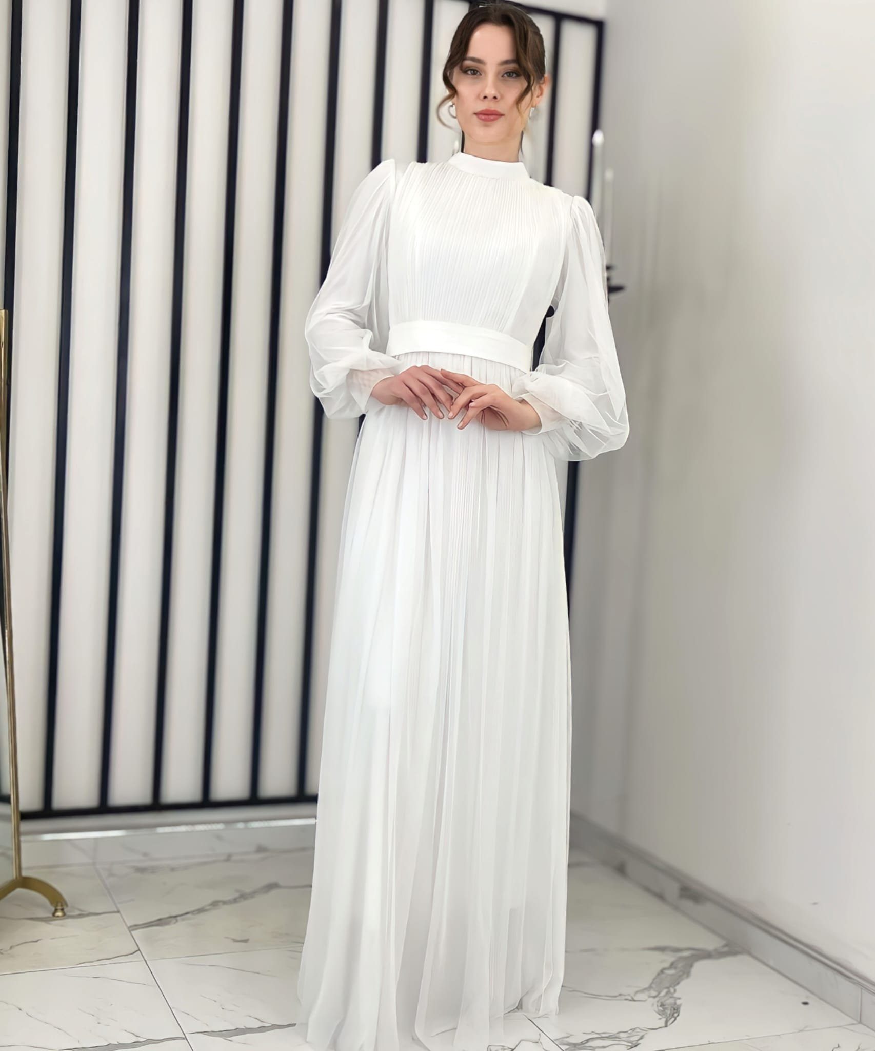 fashionshowcase Tüllkleid Damen Abendkleid Maxilänge Abaya-Stil - Modest Mode vollständig blickdicht & bedeckt