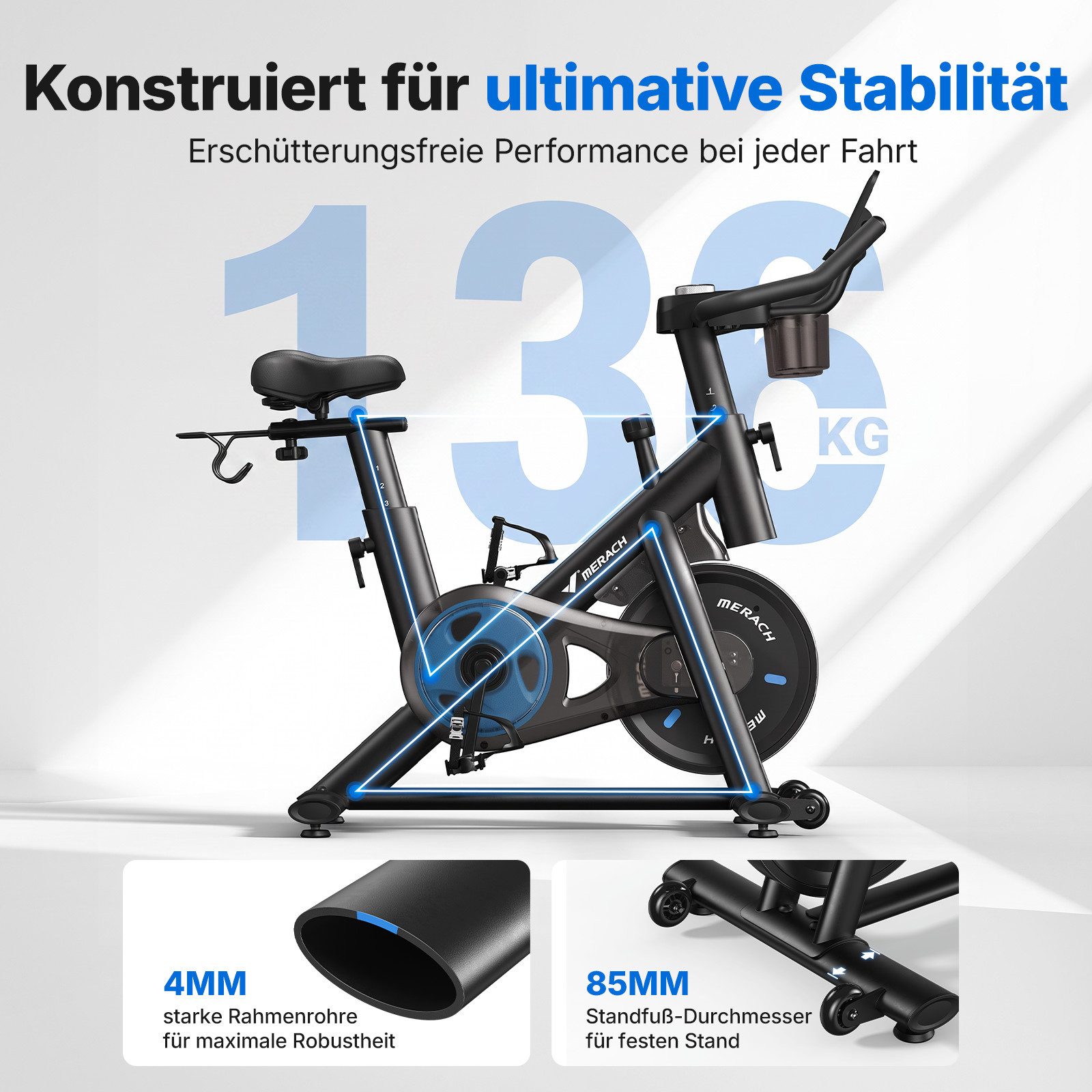 MERACH Heimtrainer Fahrrad leises Magnet-Speedbike mit App & LED-Monitor (Indoor Cycling Bike Magnet-Heimtrainer Fahrrad für Kardiotraining, 1-tlg., Inkl. LED-Monitor, Tablet-Halterung, Fitness-App & Komfort-Sattel), Leises Magnet-Bremssystem, App-Anbindung, belastbar bis 136 kg