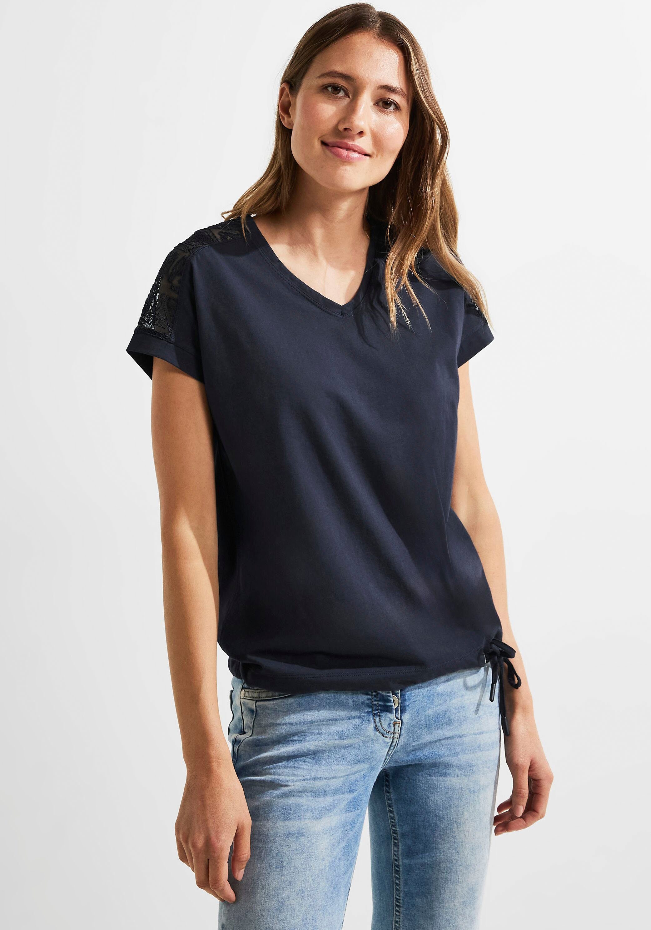 Cecil T-Shirt mit leicht abgerundetem V -Ausschnitt night sky blue | V-Shirts