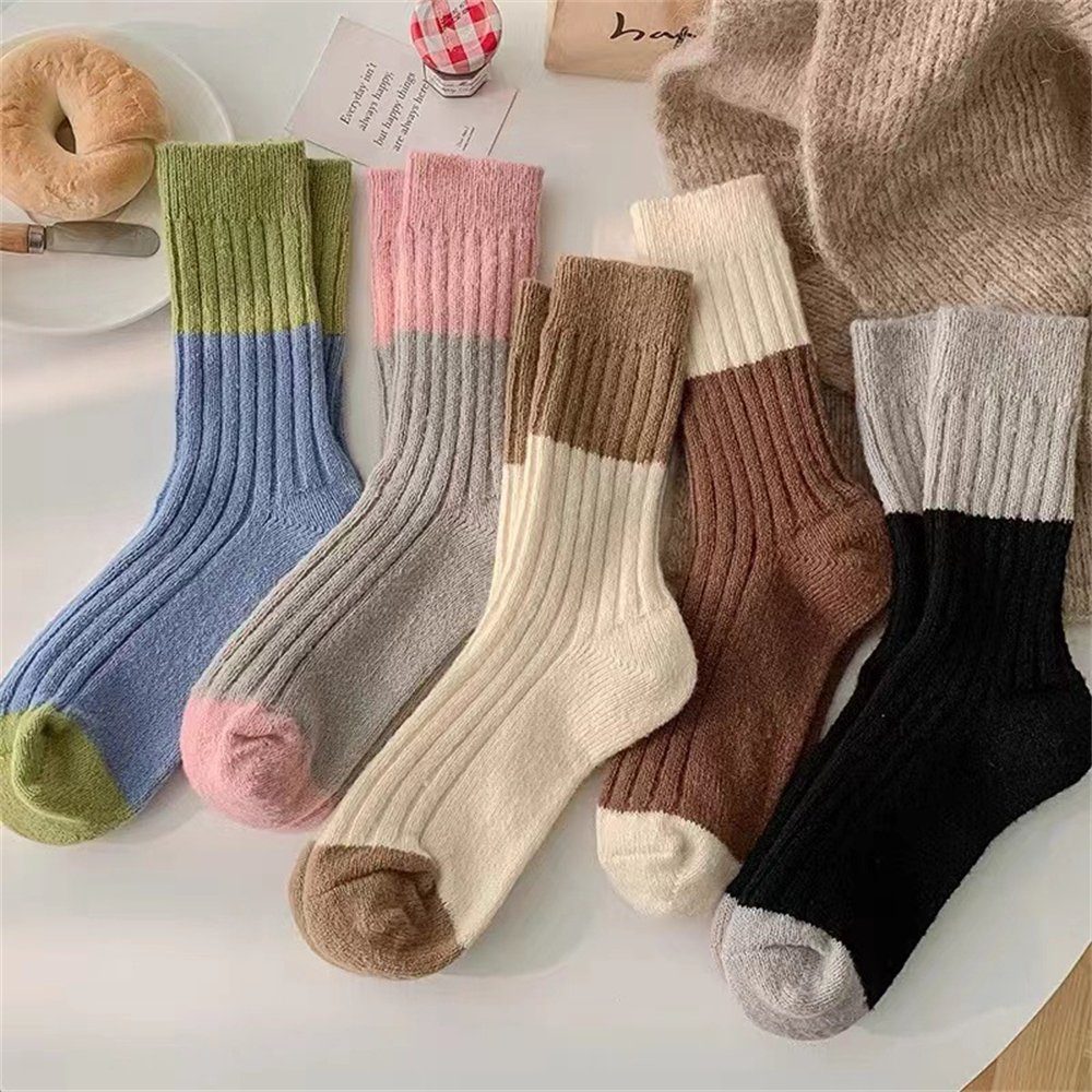 Rouemi Socken Lange Socken für Frauen, zwei Farben verdickte warme Socken (5-Paar)