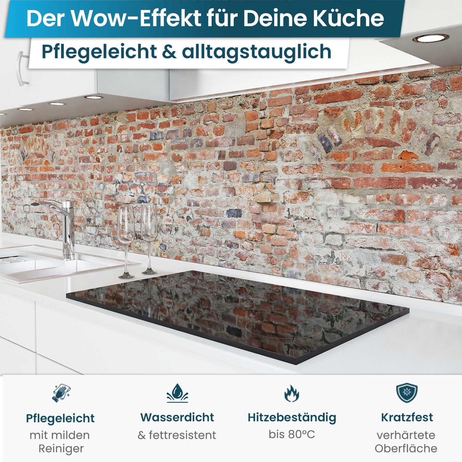 danario Küchenrückwand Folie selbstklebend - Matt - Spritzschutz Küche - versteift & robust
