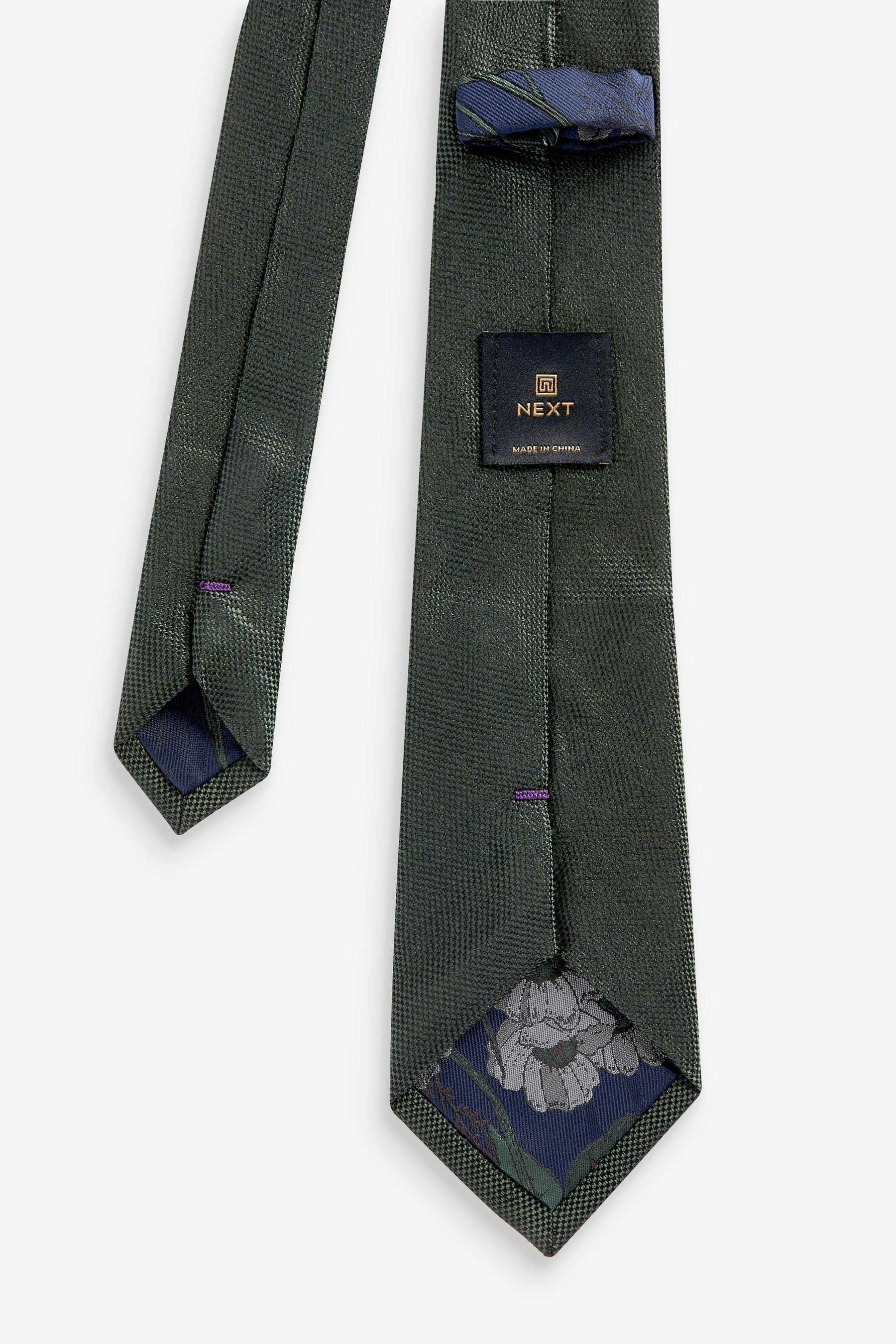 Next Krawatte aus Set Blue Einstecktuch (2-St) und Floral Seidenkrawatte Forest Green/Navy