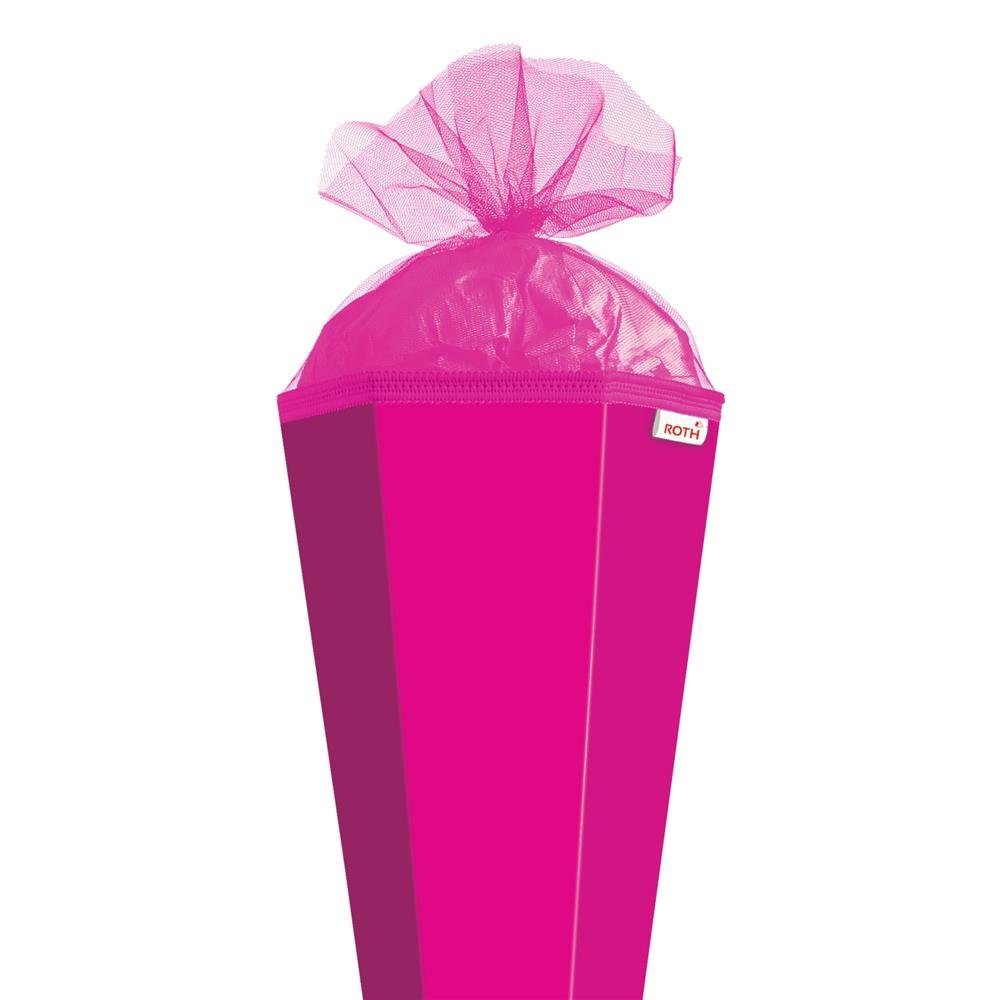 Roth Schultüte Basteltüte Pink, 85 cm, eckig, mit Tüllverschluss, Rot(h)-Spitze