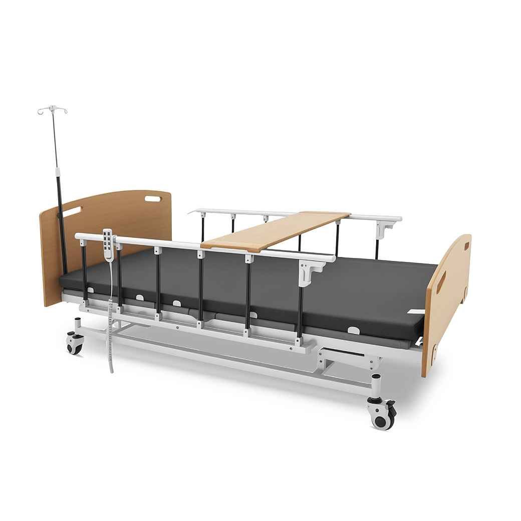 Vankel Bett Elektrisches Pflegebett mit 4 Funktionen, Matratze & max.205kg (Seitenschutz und Lattenrost inklusive, elektrisch verstellbar), mit Fernbedienung, Seitengittern, Tischplatte & Infusionsständer