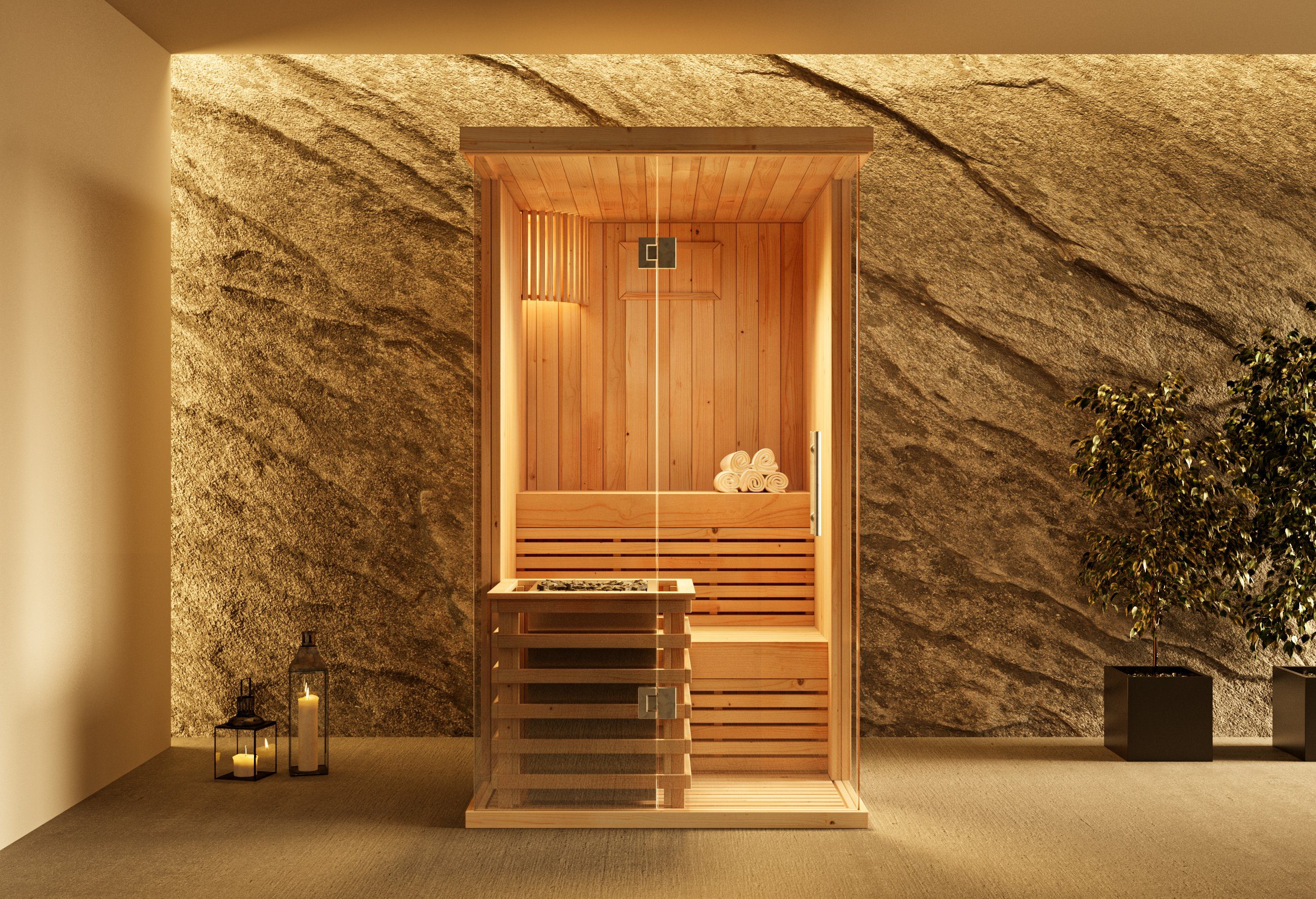 FinnTherm Sauna Innensauna Milla, BxTxH: 119 x 150 x 213 cm, 72 mm, in Naturbelassen