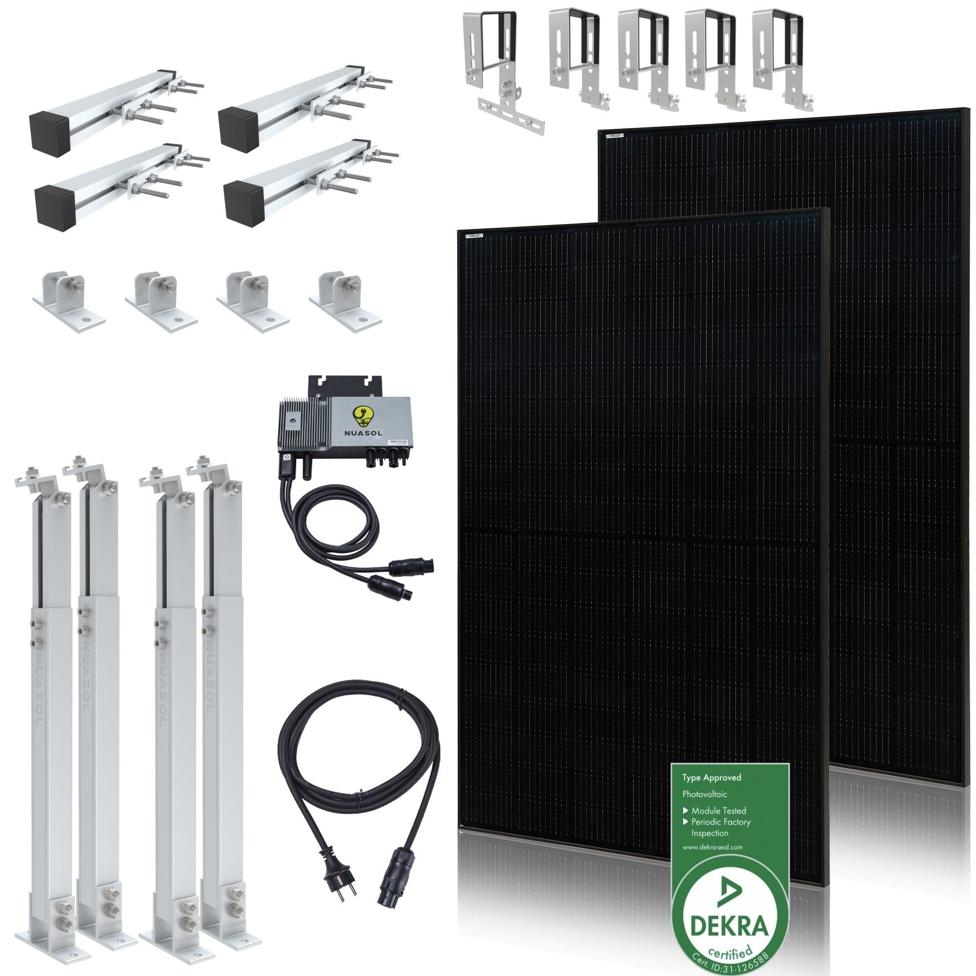 NuaSol Solaranlage 830W Wechselrichter, Plug Smart, Zellstruktur, inkl. Play) (600W (2x415W), WIFI eckig, Balkongeländehalterung Balkonkraftwerk monokristalline &