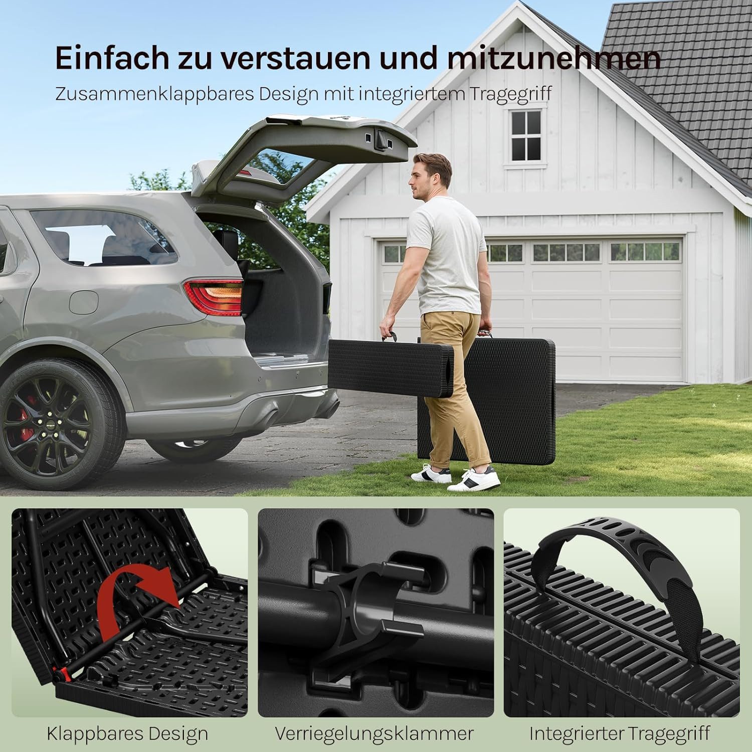 Woltu Bierzeltgarnitur, (3), Campingtisch & 2 Bierbank mit Tragegriffe klappbar