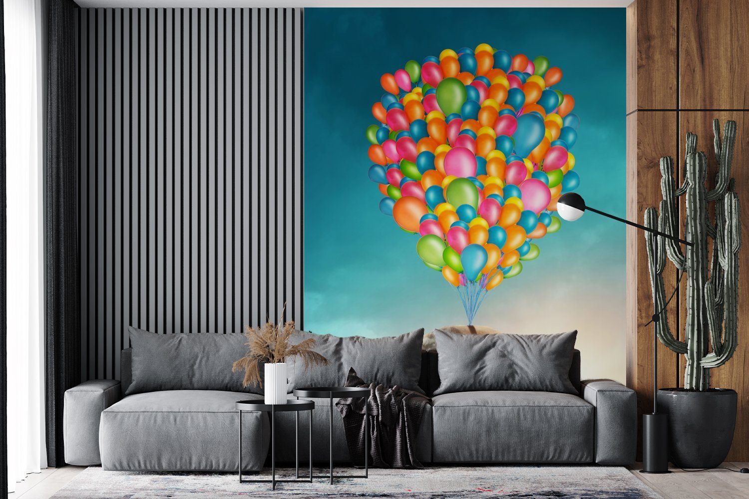 bedruckt, Vinyl Elefant MuchoWow Luftballons Wohnzimmer, - für Matt, Wandtapete Fototapete Tapete Farben, Montagefertig (4 - St),