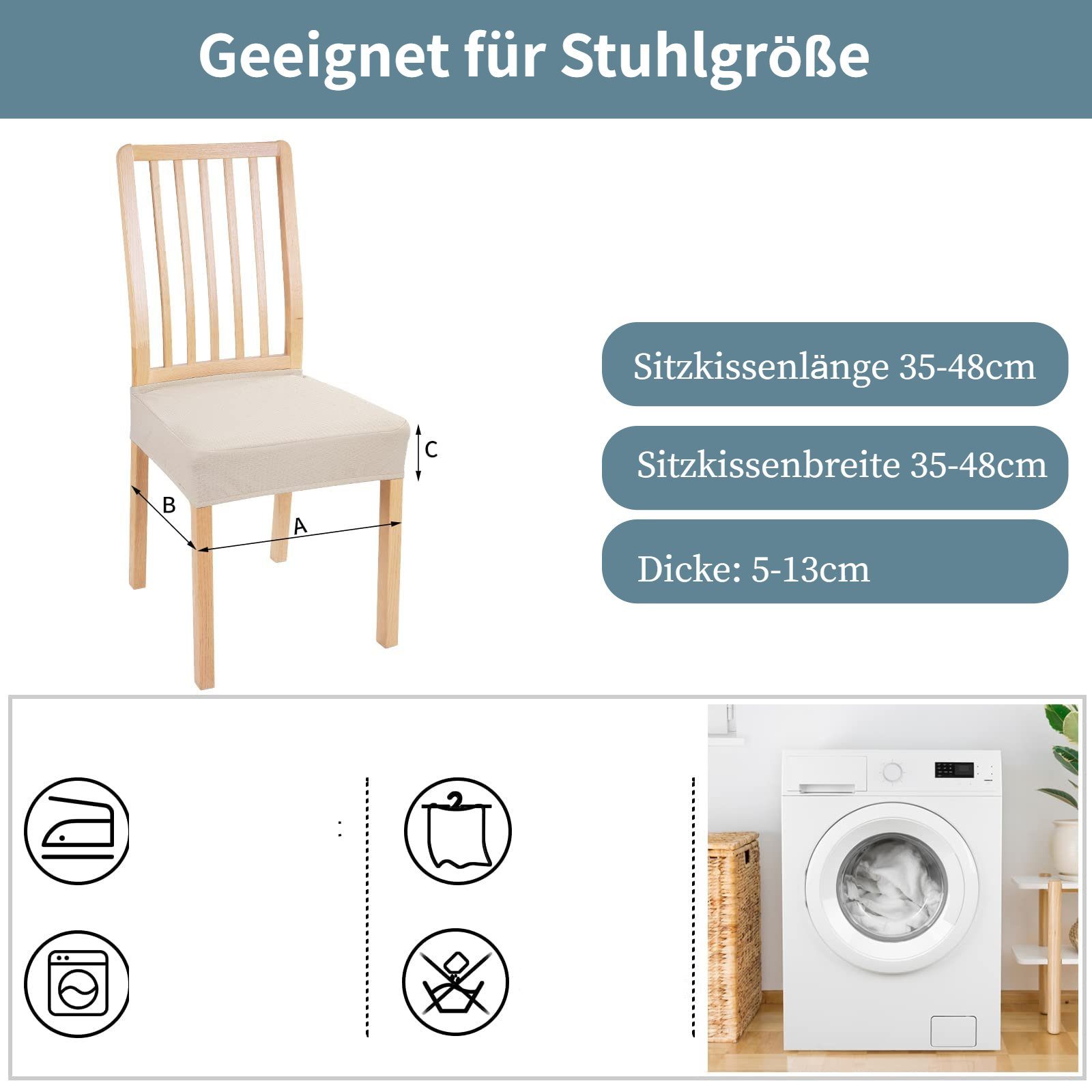 quadratischer Jacquard Beige Stuhlhusse, HOMEIDEAS, Stretch--Stuhlhusse Kleiner