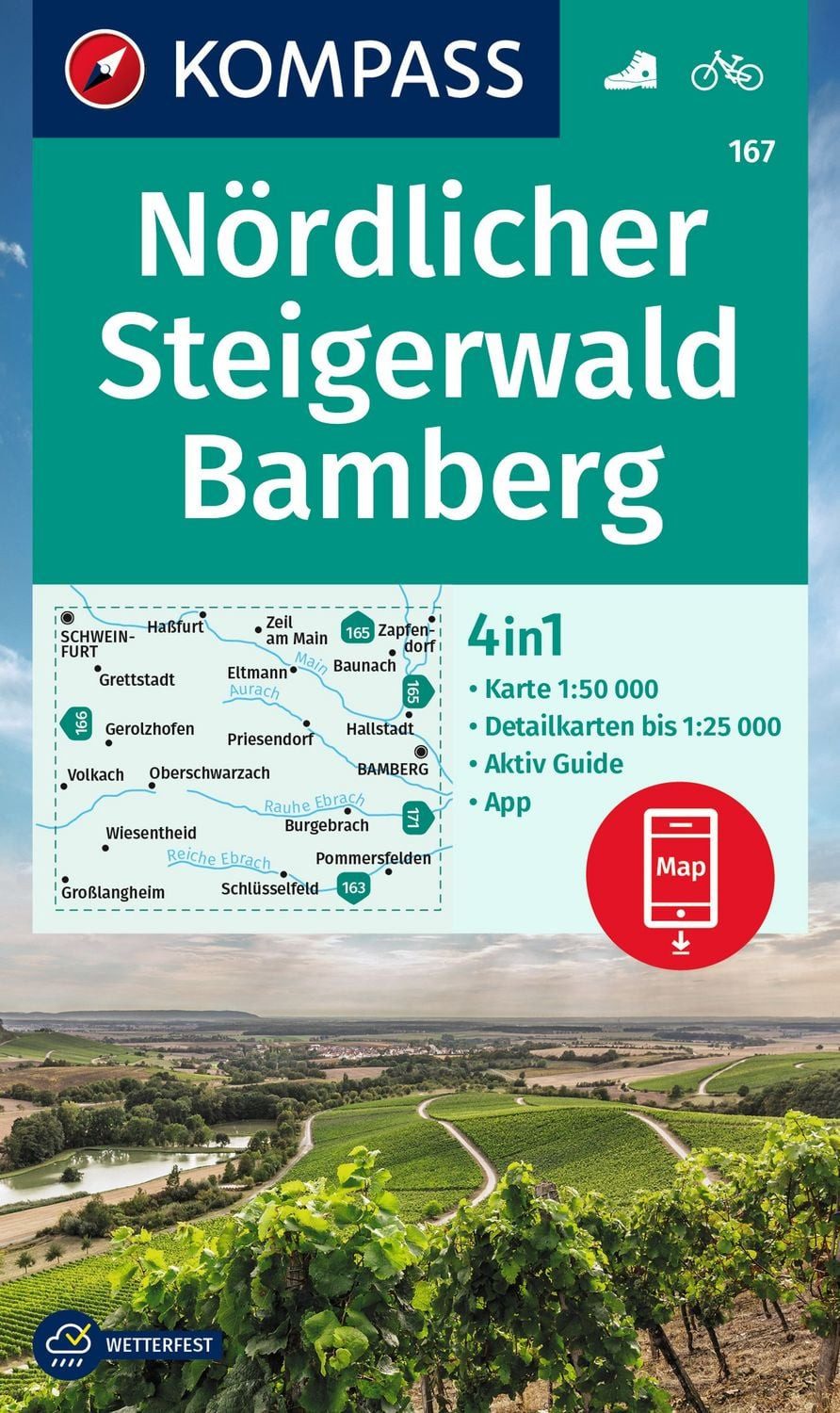 KOMPASS Wanderkarte 167 Nördlicher Steigerwald, Bamberg 1:50.000 / diverse