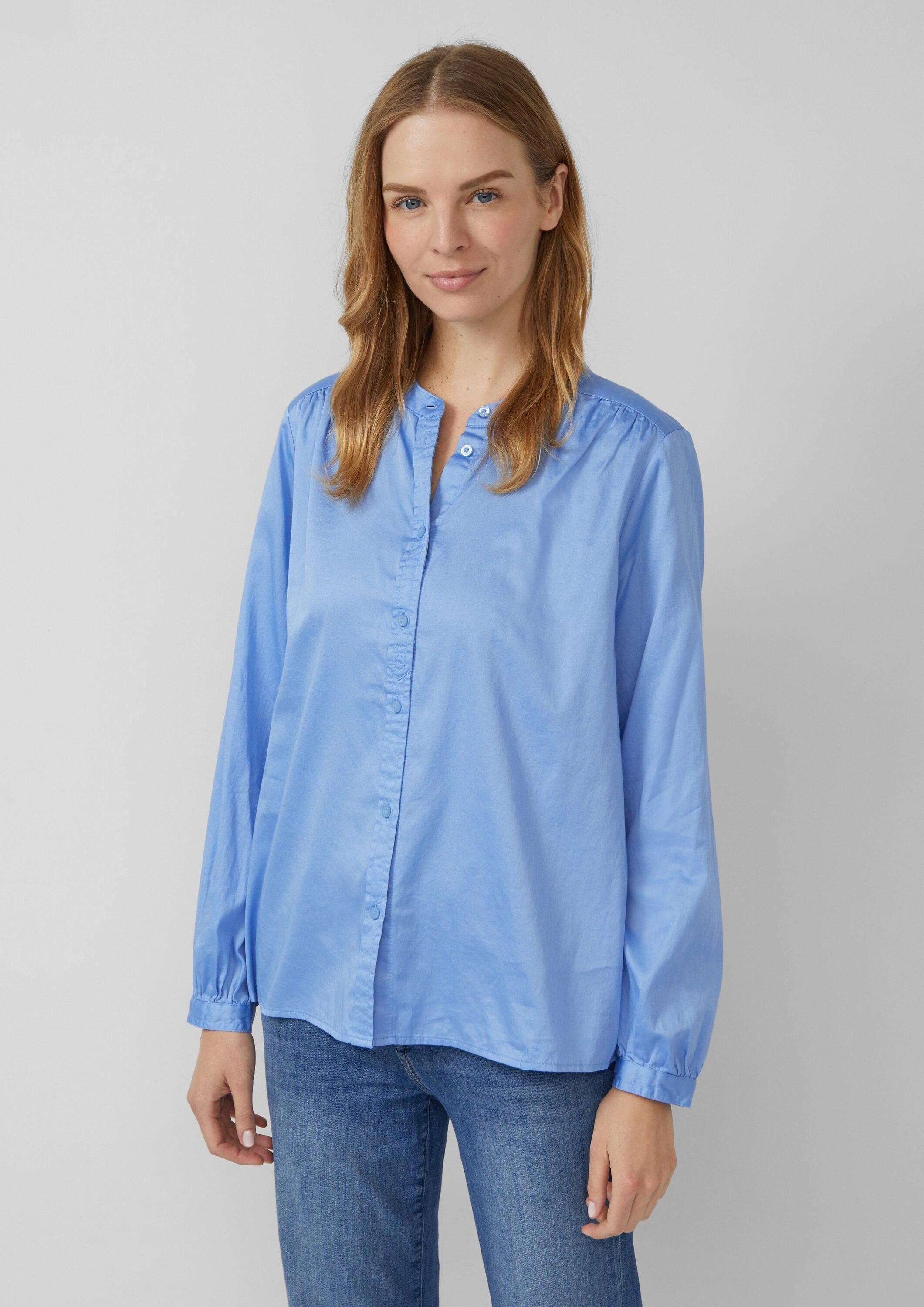 s.Oliver Langarmbluse Bluse Stehkragen-Bluse aus leichtem Baumwoll-Satin (1-tlg)