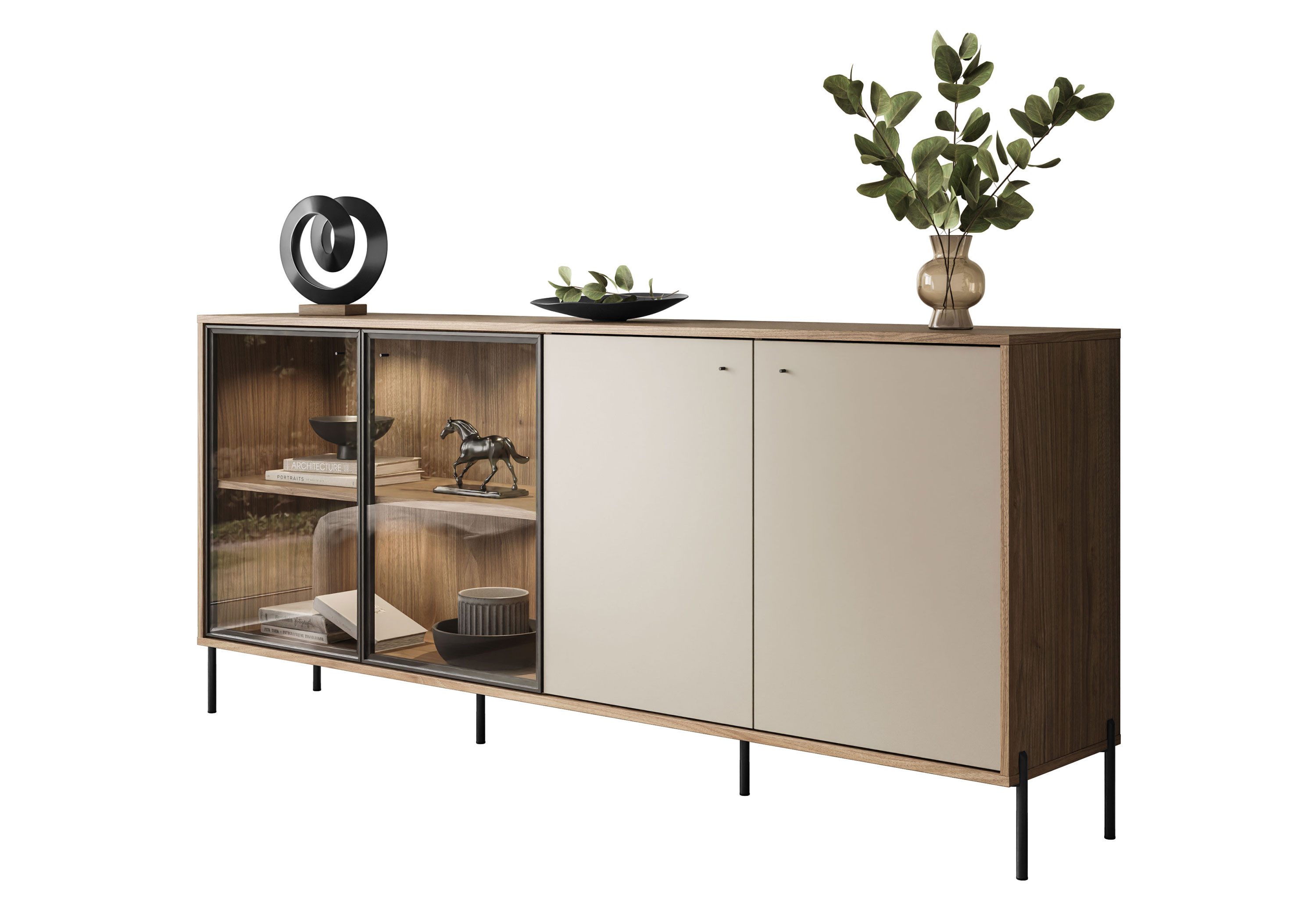 Lookway Kommode ISA 4D Sideboard mit vier Türen und LED-Beleuchtung, Breite: 200 cm