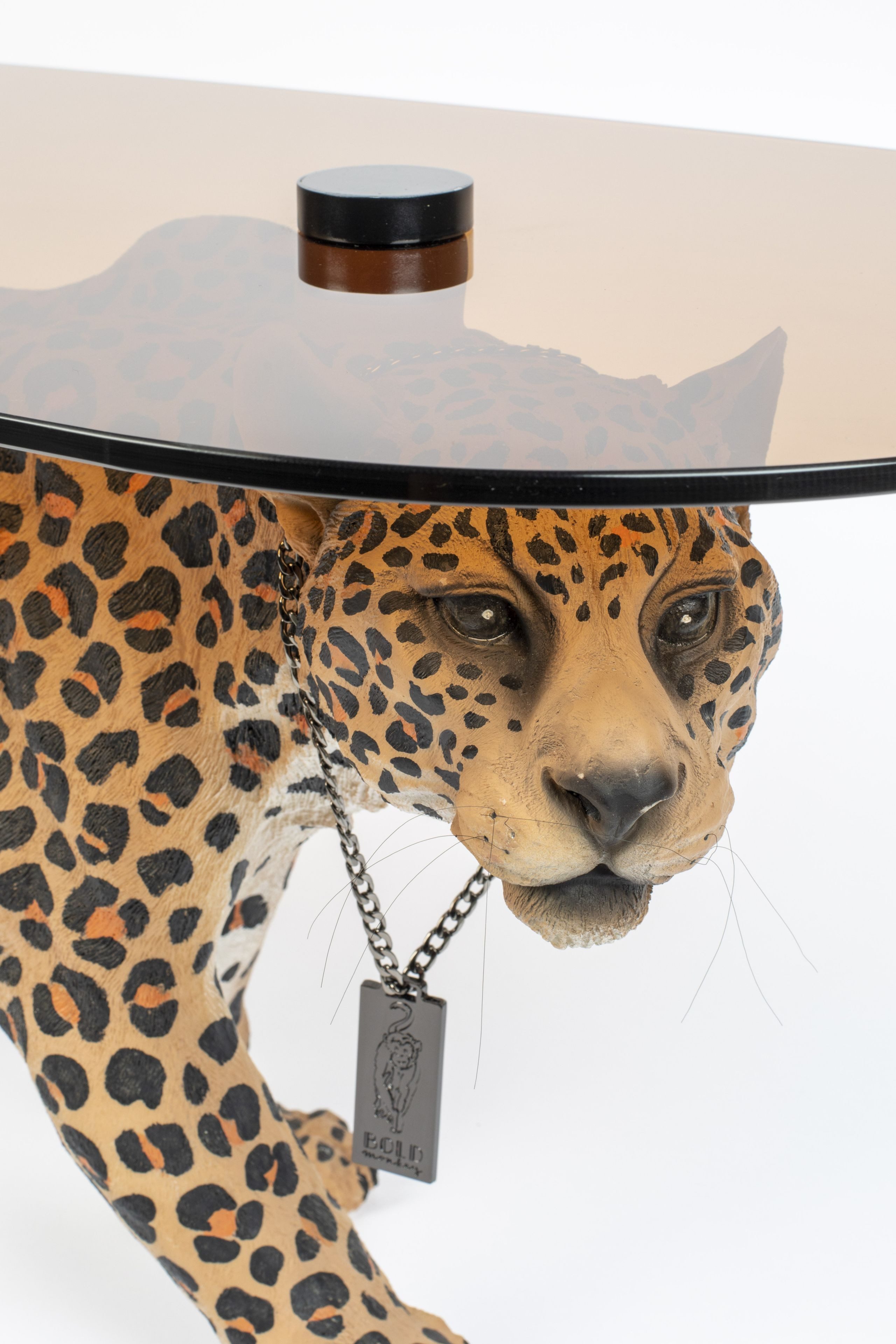 Bold Monkey Beistelltisch Retro Beistelltisch Couchtisch Dope As Hell Panther Rauchglasplatte