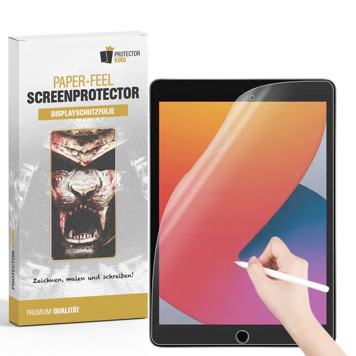 Protectorking Displayschutzfolie 1x Paperfeel für iPad 10.2 7/ 8/ 9 Gen.Displayschutz Schreiben Malen, 1-Stück, Tablet