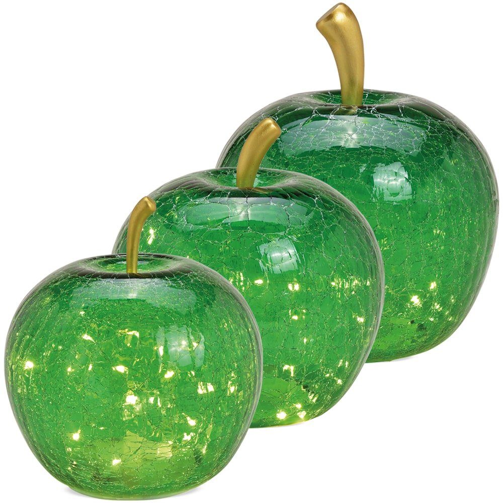 matches21 HOME & HOBBY Dekolicht Apfel & 20er LED Licht & Timer Dekoapfel Glas grün Ø 16 cm, LED, fest integriert, Batterien nicht im Lieferumfang enthalten – Bild 5 von 5