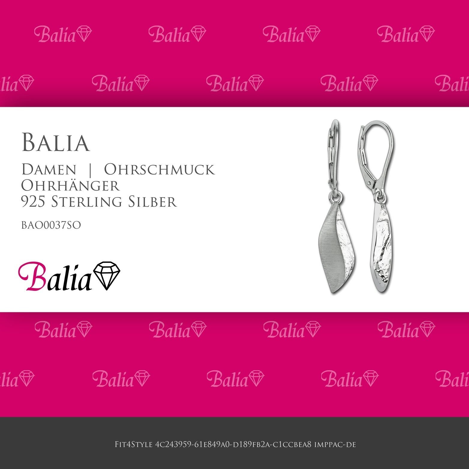 Damen 925 Silber, Balia Paar Ohrringe Ohrhänger Länge Ohrhänger Ohrringe Damen aus (Ohrhänger), Sterling Blatt 3,6cm matt ca. Balia