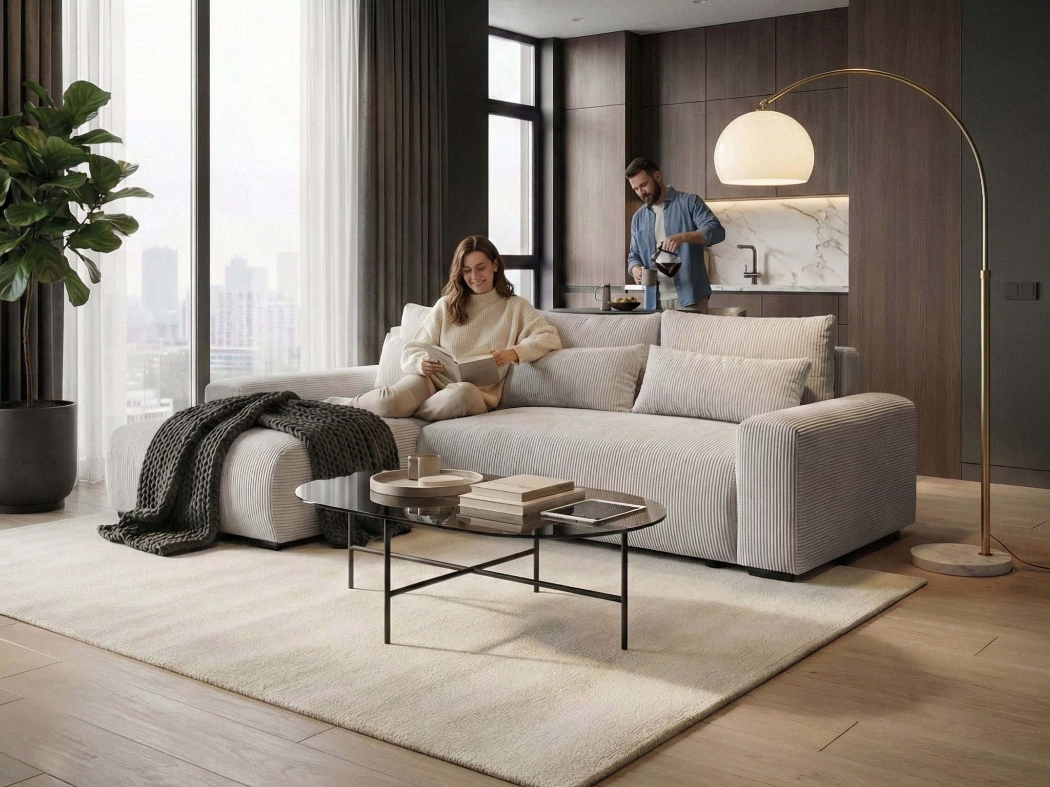 Beautysofa Ecksofa Benny mit Schlaffunktion und Bettkasten, Wellenfedern, stilvoll Polsterecke im modernes Design, L-förmiges Corner Sofa aus Cordstoff