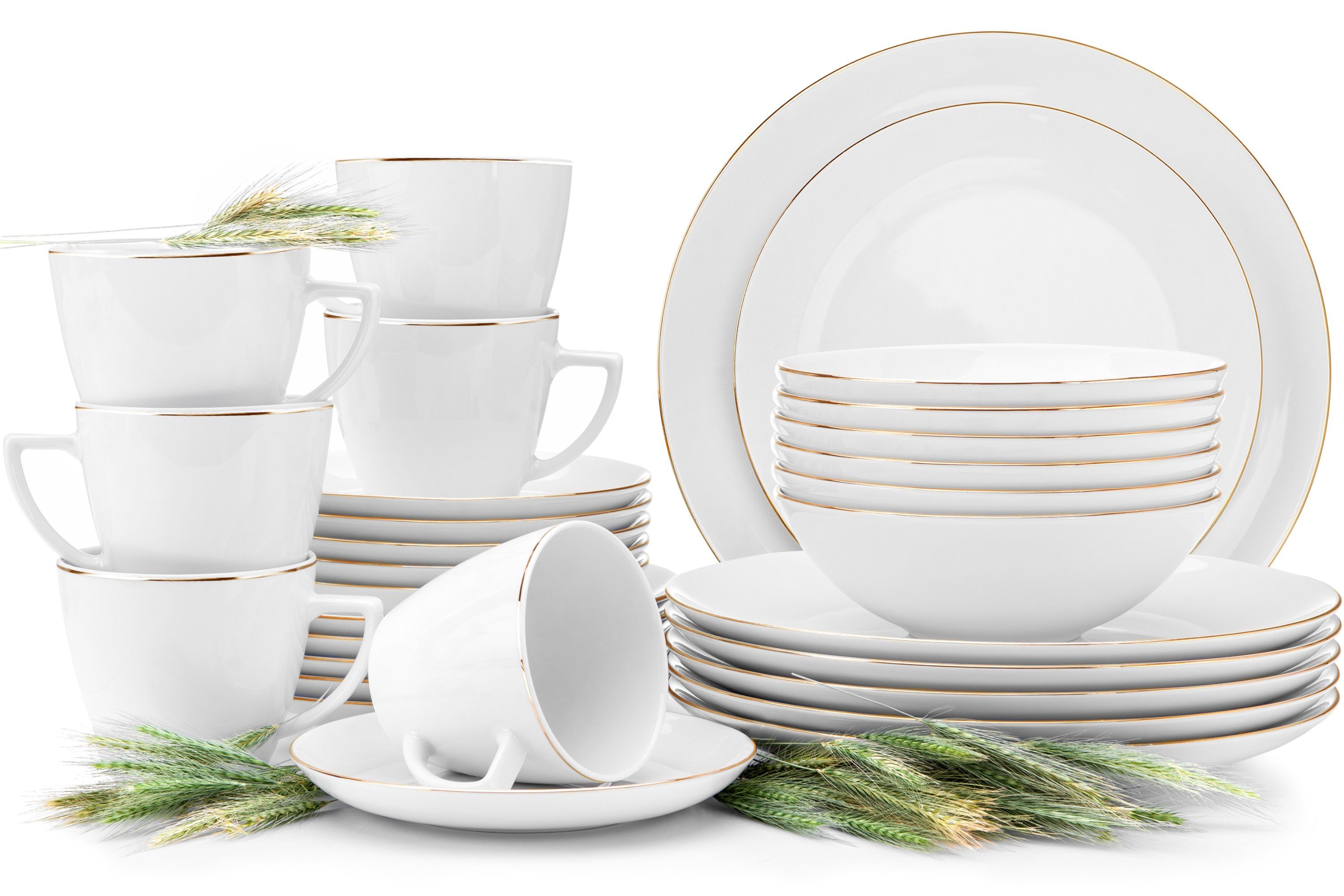 KONSIMO® Kombiservice BOSS Tafelservice Kaffeeservice Teeservice (30-tlg), 6 Personen, Porzellan, rund, 350ml