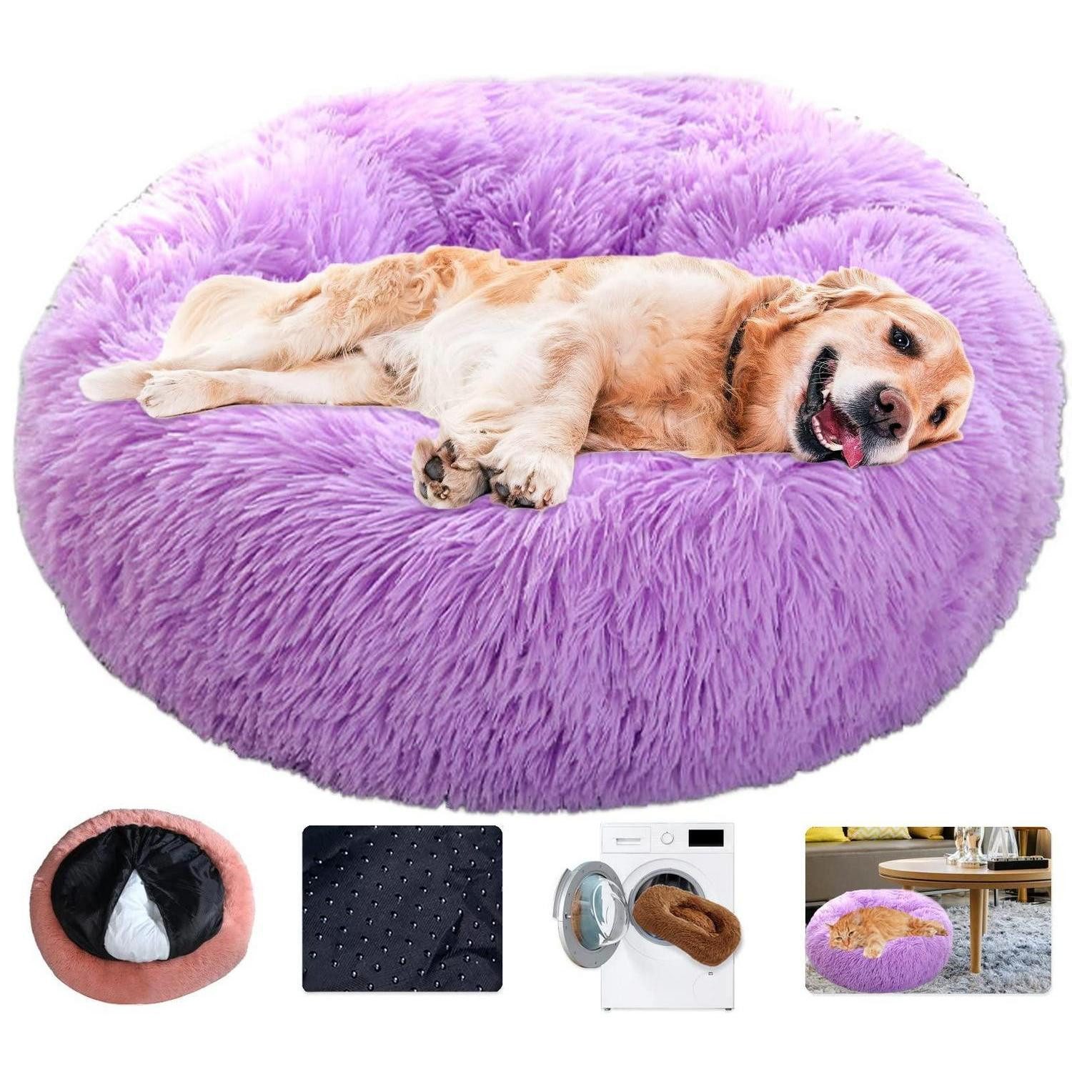 LuxusKollektion Hundebett Hundebett Donut Beruhigend Flauschig lila 40cm