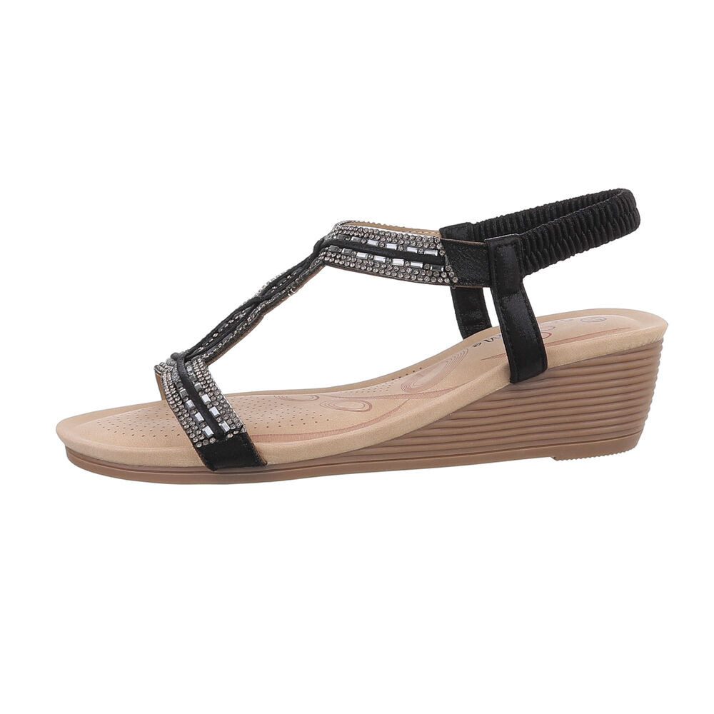 Ital-Design Damen Freizeit Keilsandalette (86016648) Keilabsatz/Wedge Keilsandaletten in Schwarz