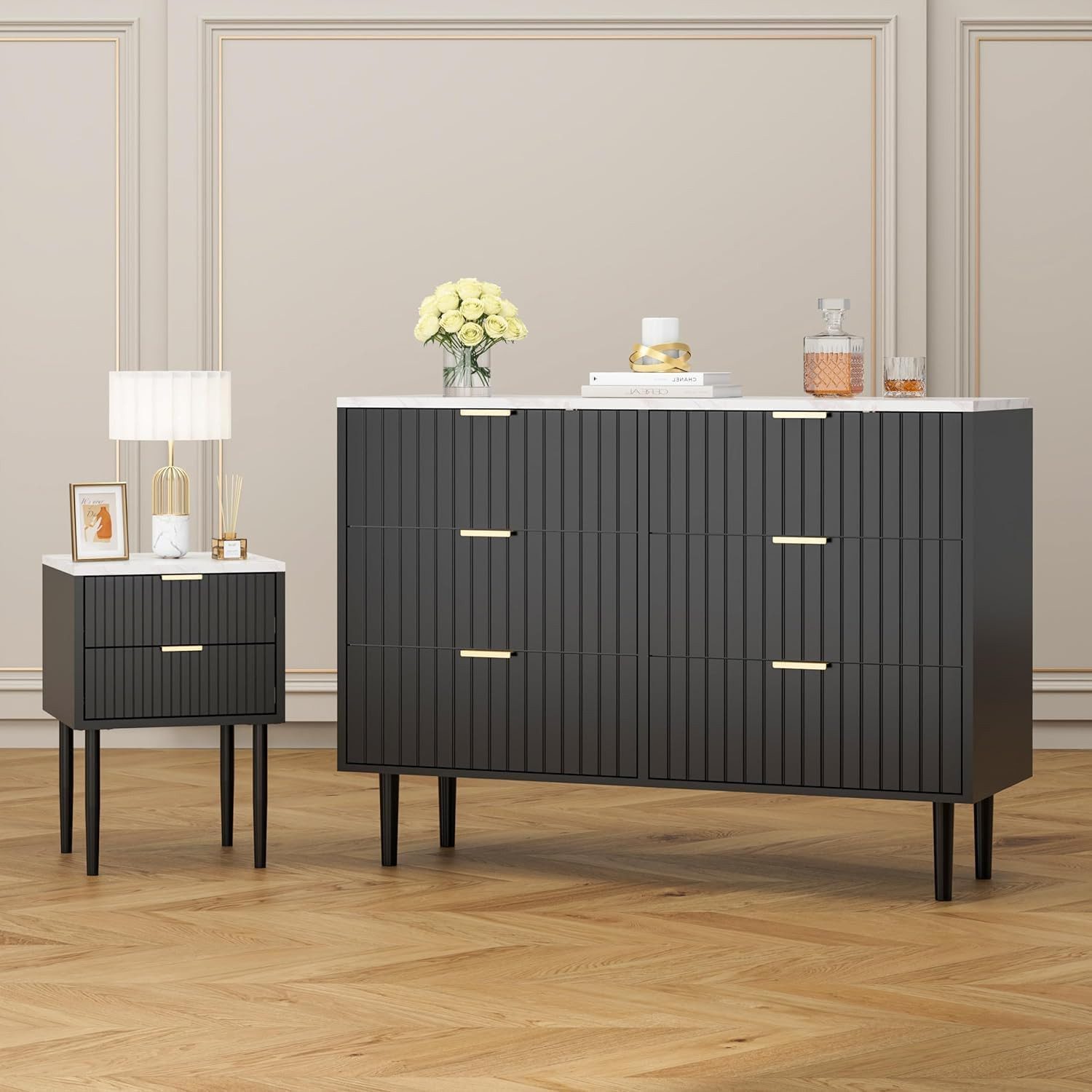 UEV Schlafzimmer-Set, 3er-Set Schlafzimmermöbel in Marmoroptik, günstig online kaufen