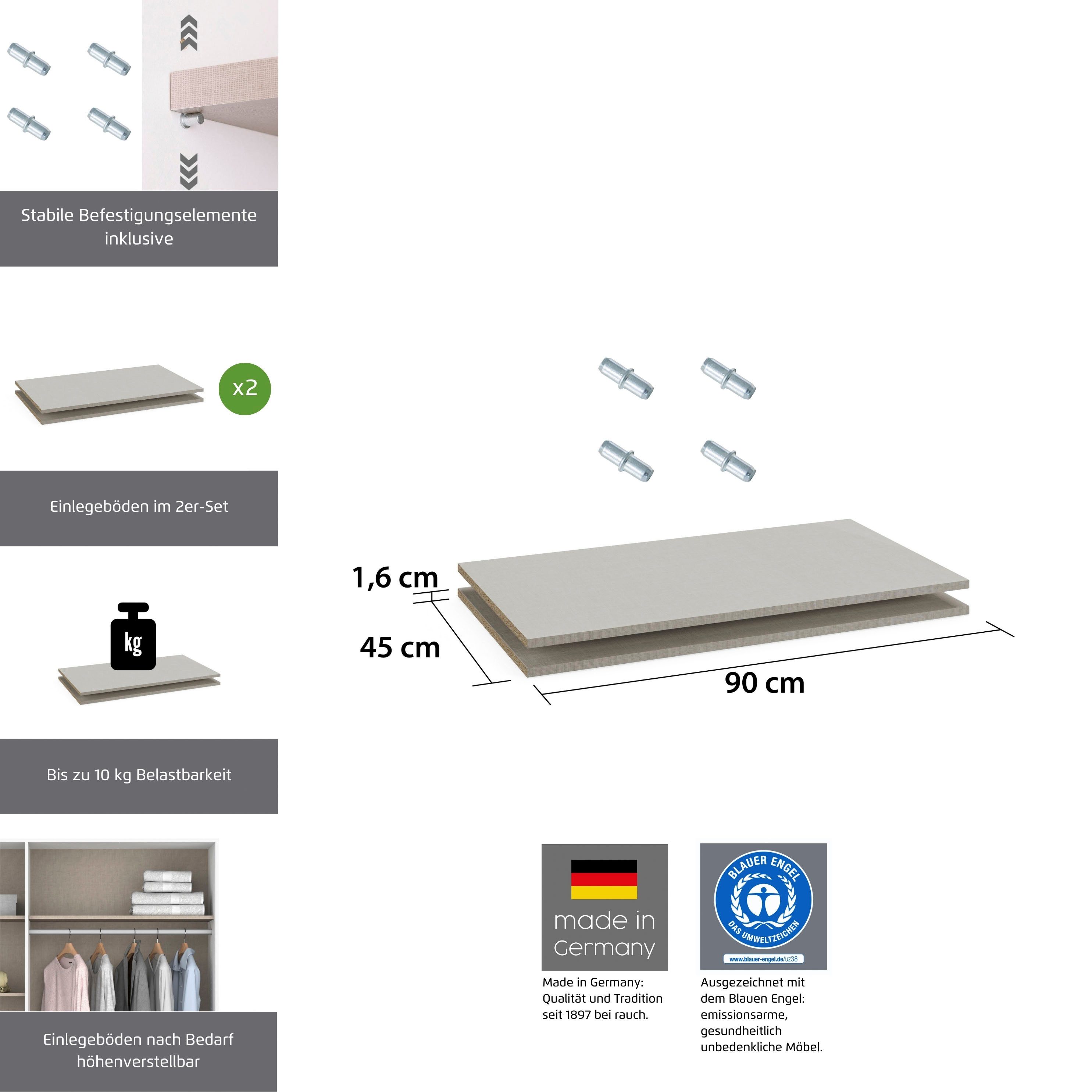 rauch Einlegeboden Zubehör, 2er Set 90 cm für Schränke Voyager, Nabila, Narai, Shinjo und Nagata