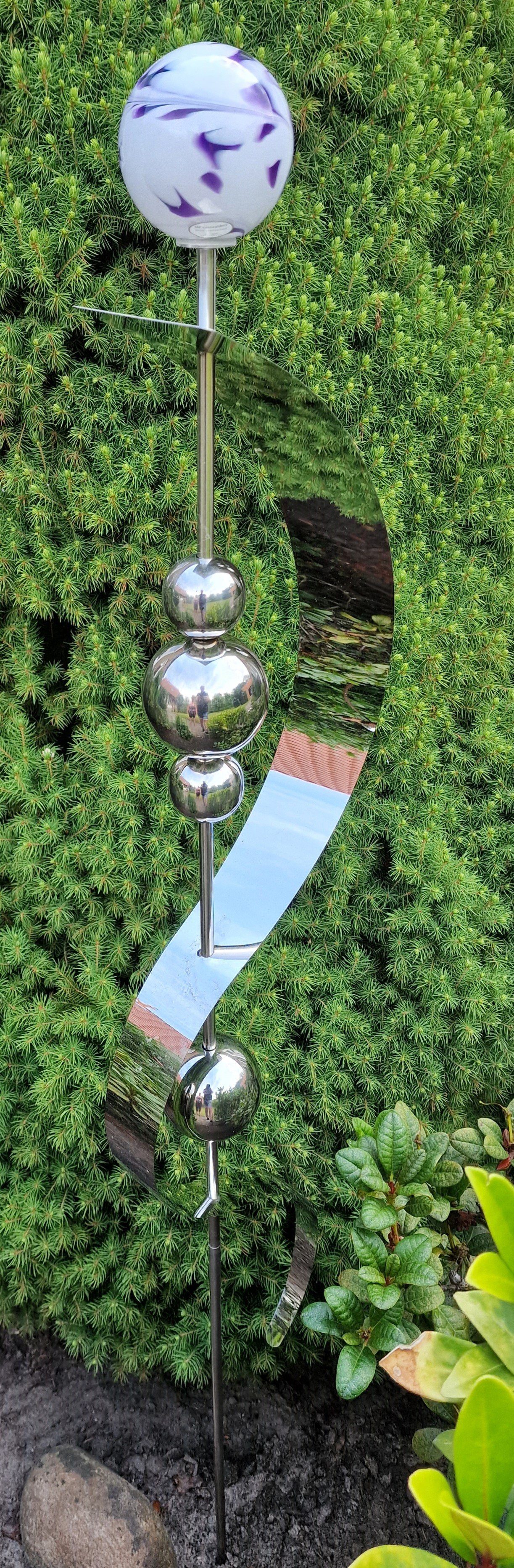 Jürgen Bocker Garten-Ambiente Gartenstecker Glaszauber Merkur aus Edelstahl 150 cm Garten Glaskugel Lila