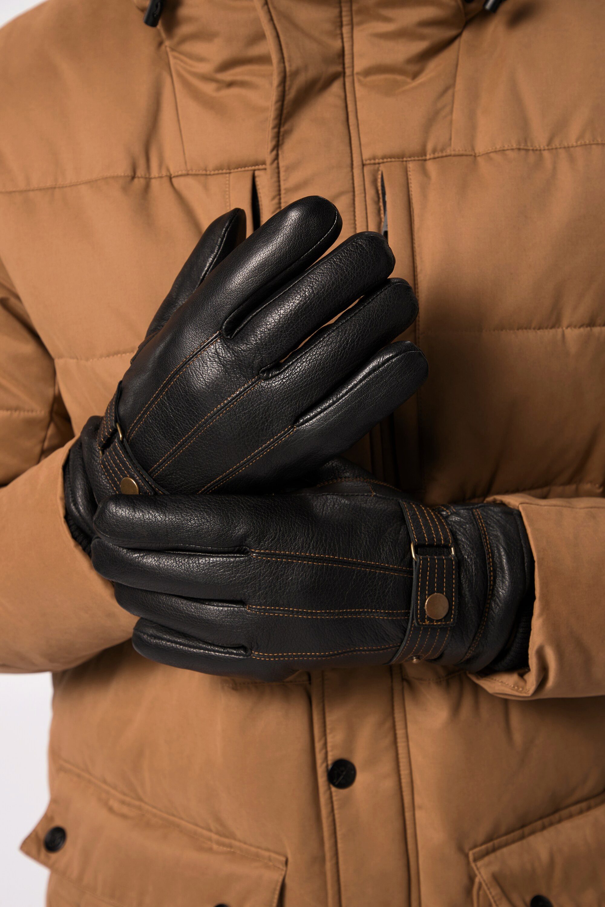 JP1880 Strickhandschuhe Leder-Handschuhe Echtleder Warmfutter Riegel