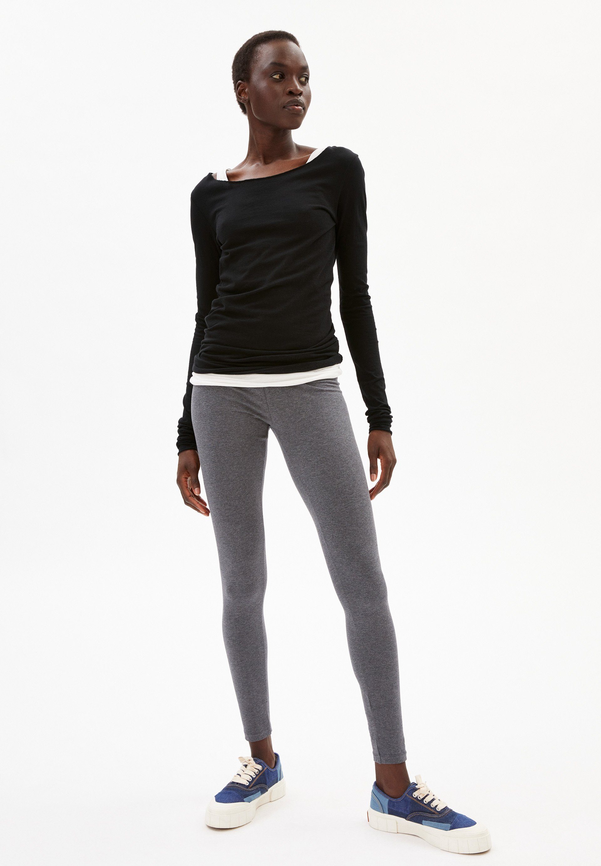 Armedangels Sporthose SHIVAA grey Fitted Bio-Baumwoll Bund dark (1-tlg) aus Damen Leggings Mix melange elastischer