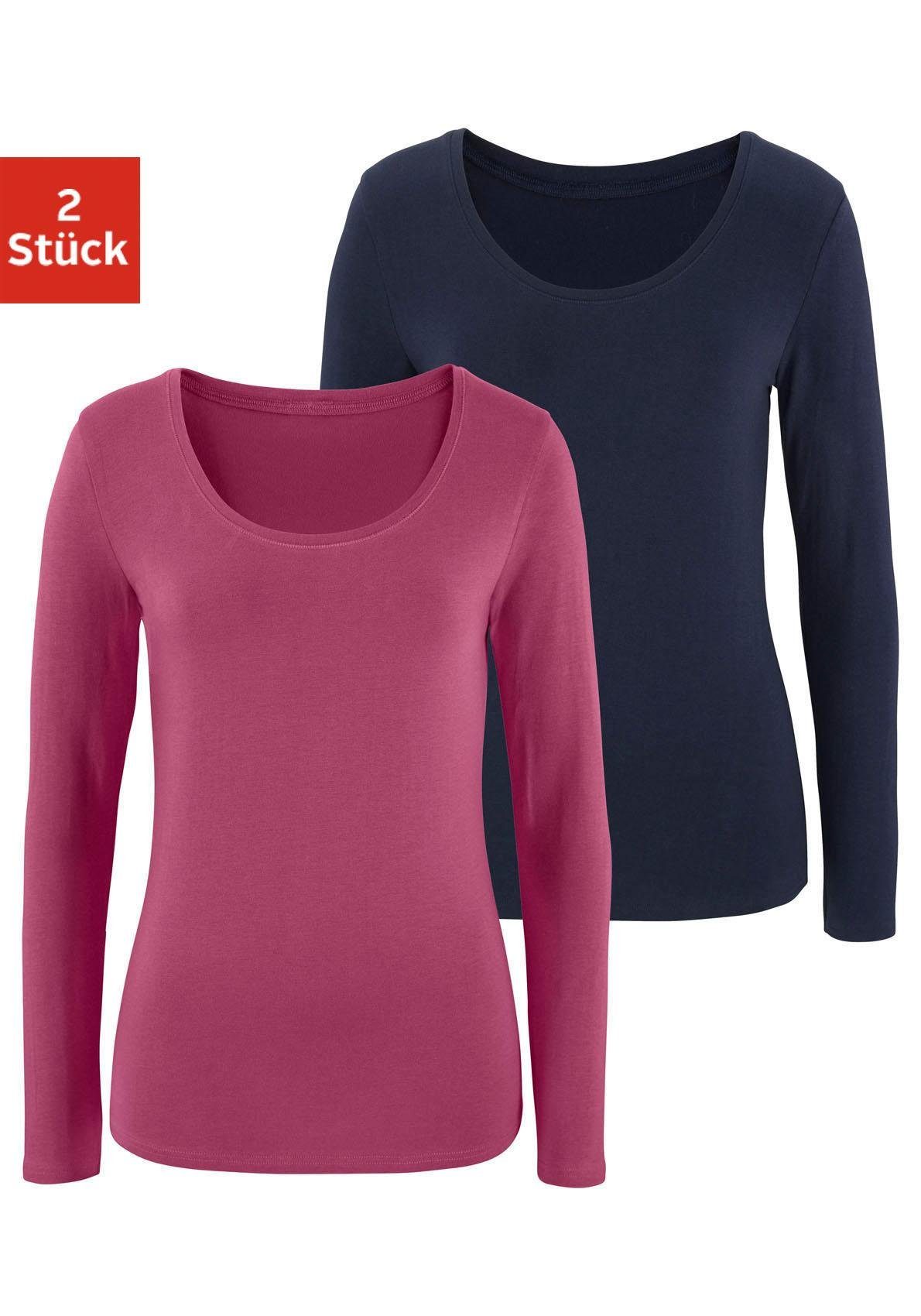 Vivance by Lascana Langarmshirt (2er-Pack) aus elastischer Baumwoll-Qualität, besonders weich