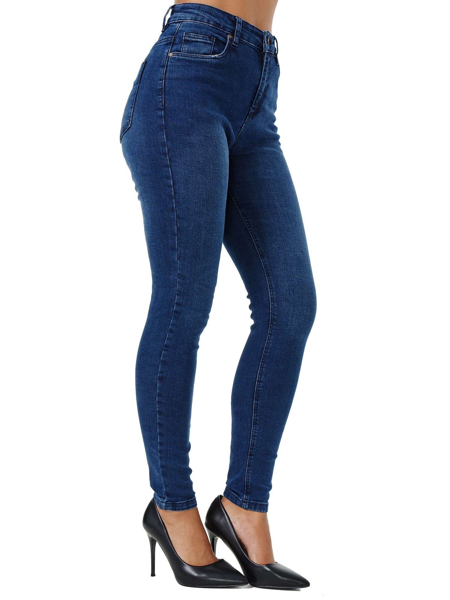Tazzio Damen dunkelblau Skinny Fit High-waist-Jeans F101 Jeanshose