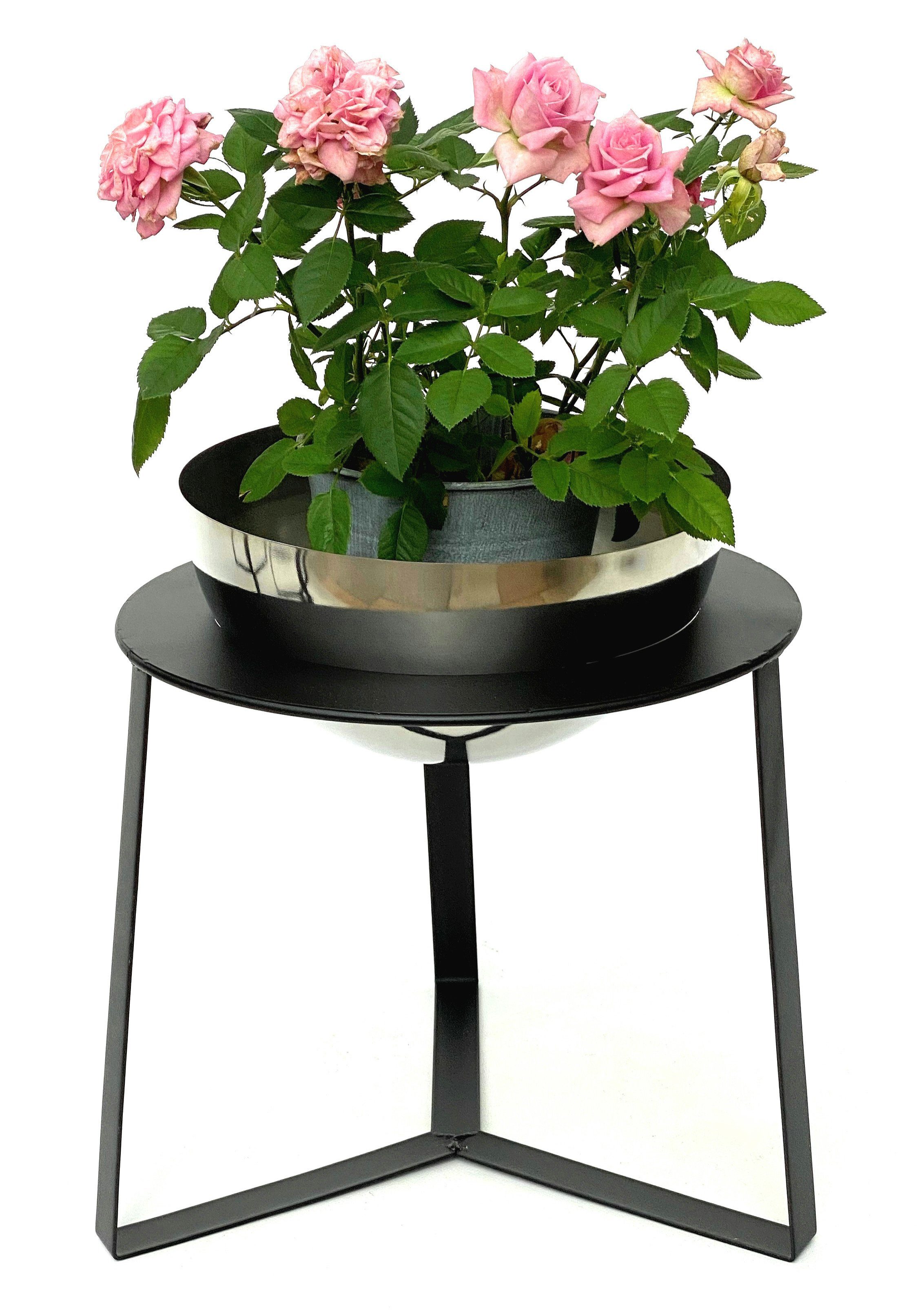 DanDiBo Цветочный табурет Metall mit Topf Schwarz Silber 18 cm - 34 cm Цветочный табурет 96091, Blumensäule Modern Pflanzenständer Pflanzenhocker