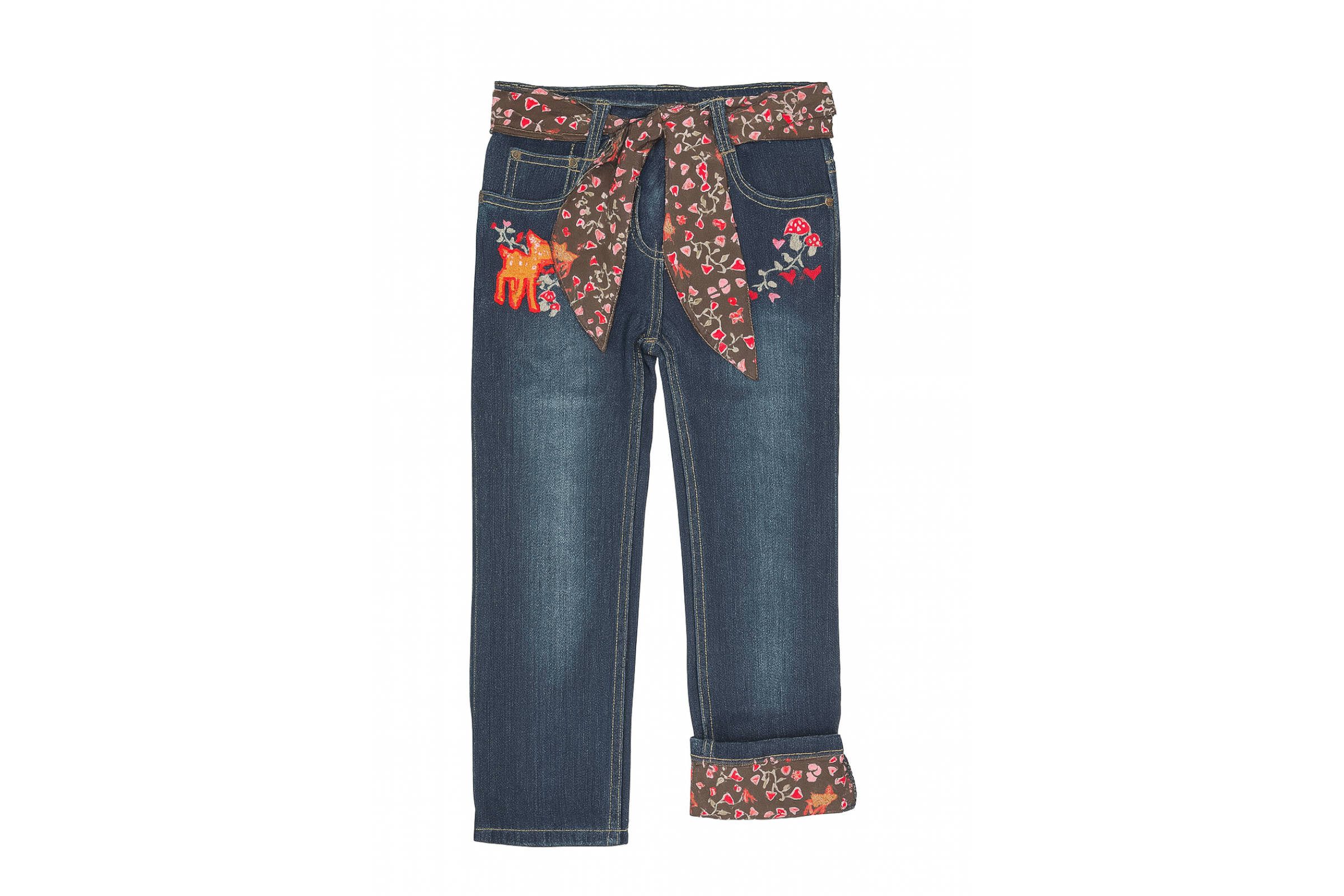 lupilu 5-Pocket-Jeans Mädchen Jeans Hose mit Innenprint Weitenverstellbar (Bekleidungsset, Jeans mit Bindegürtel) Nieten und Knöpfe mit Pilz-Prägung