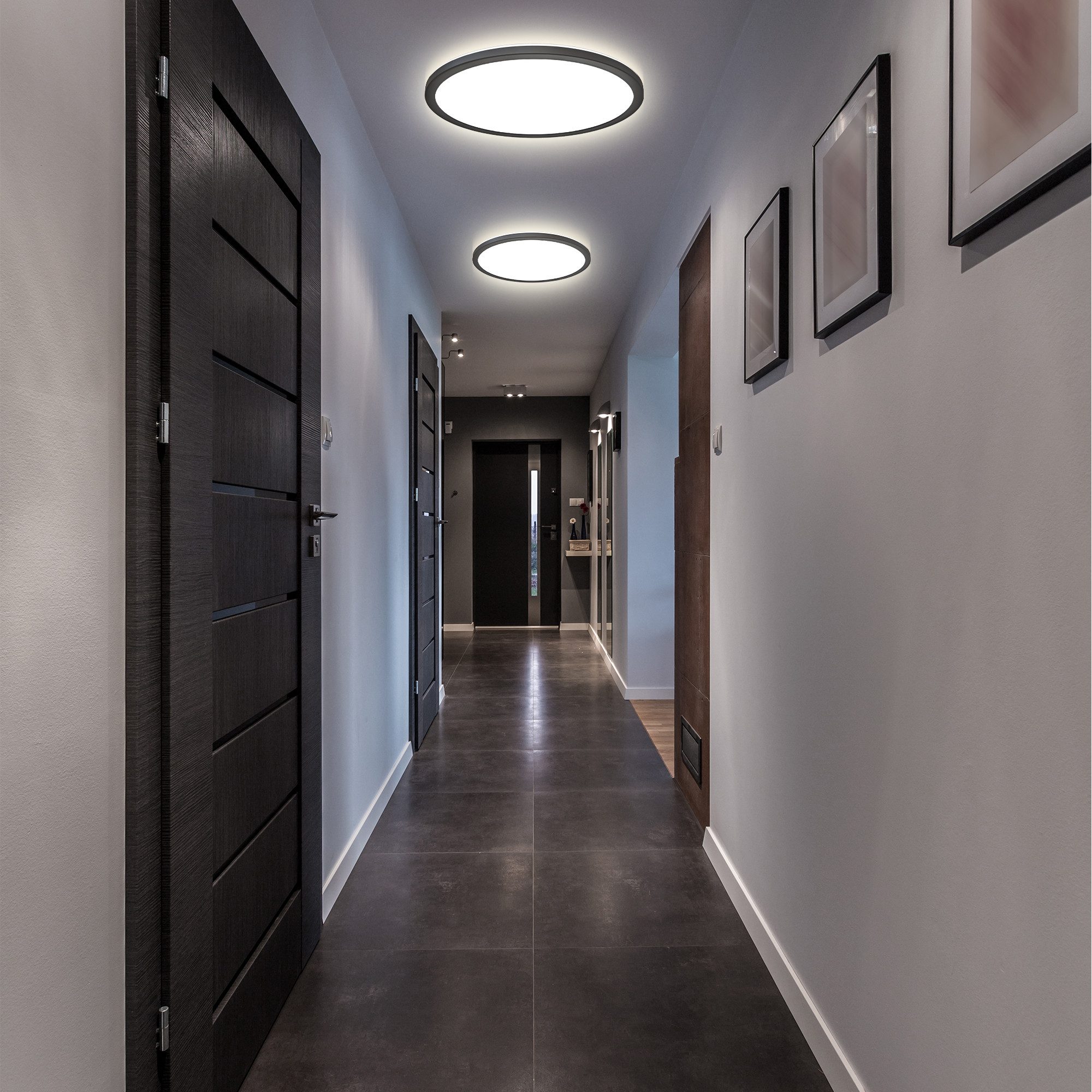 B.K.Licht Deckenleuchte ultra-flach LED Decken-Panel mit Backlight schwarz Wohnzimmer, Rund, LED fest integriert, 4000K - Neutralweiß, 4000K Deckenlampe 230V 18W 2400lm Büro Küche Wohnzimmer Bad