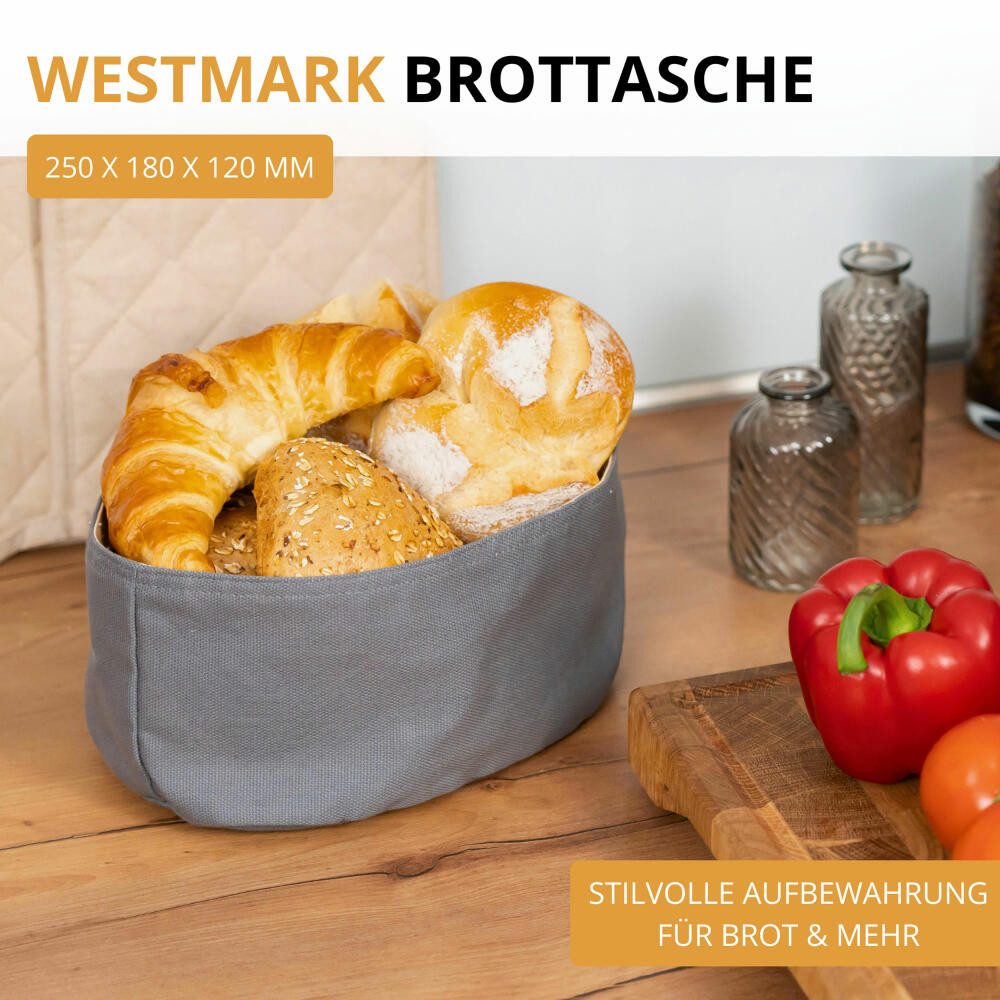 WESTMARK Brotkorb Tasche Oval, Stoff-Brotkorb für Brot, Brötchen, Gebäck & Obst, 100 % Baumwolle, mittlere Schicht 35 % Polyester/65 % Baumwolle, hygienisch, platzsparend, atmungsaktiv
